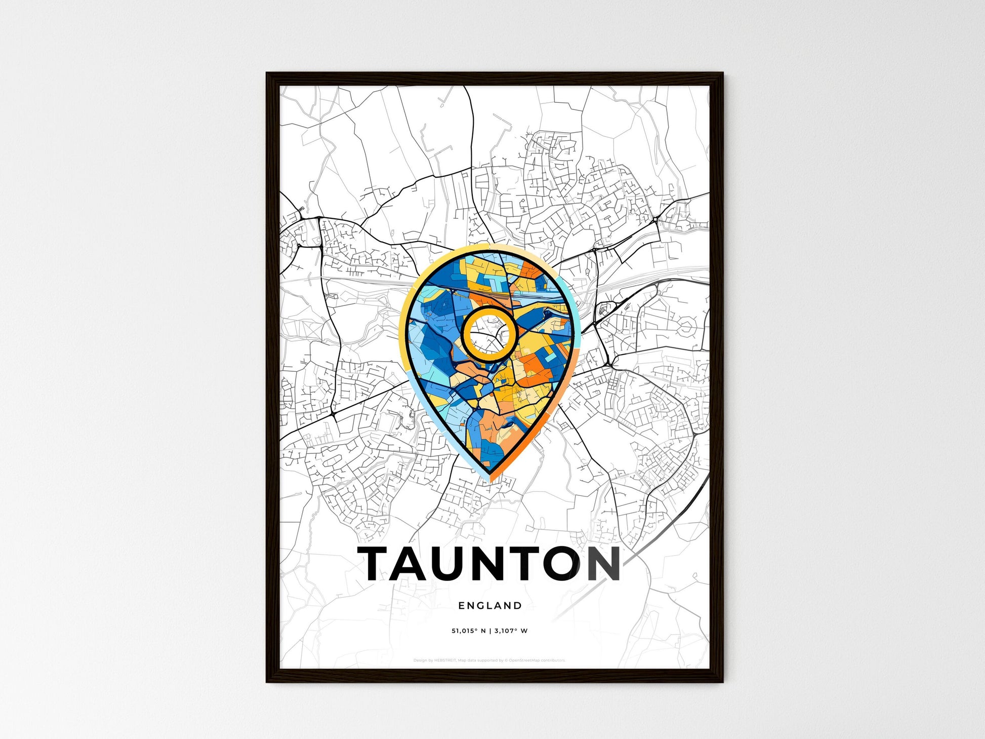 Taunton England wedding art map with pointer icon