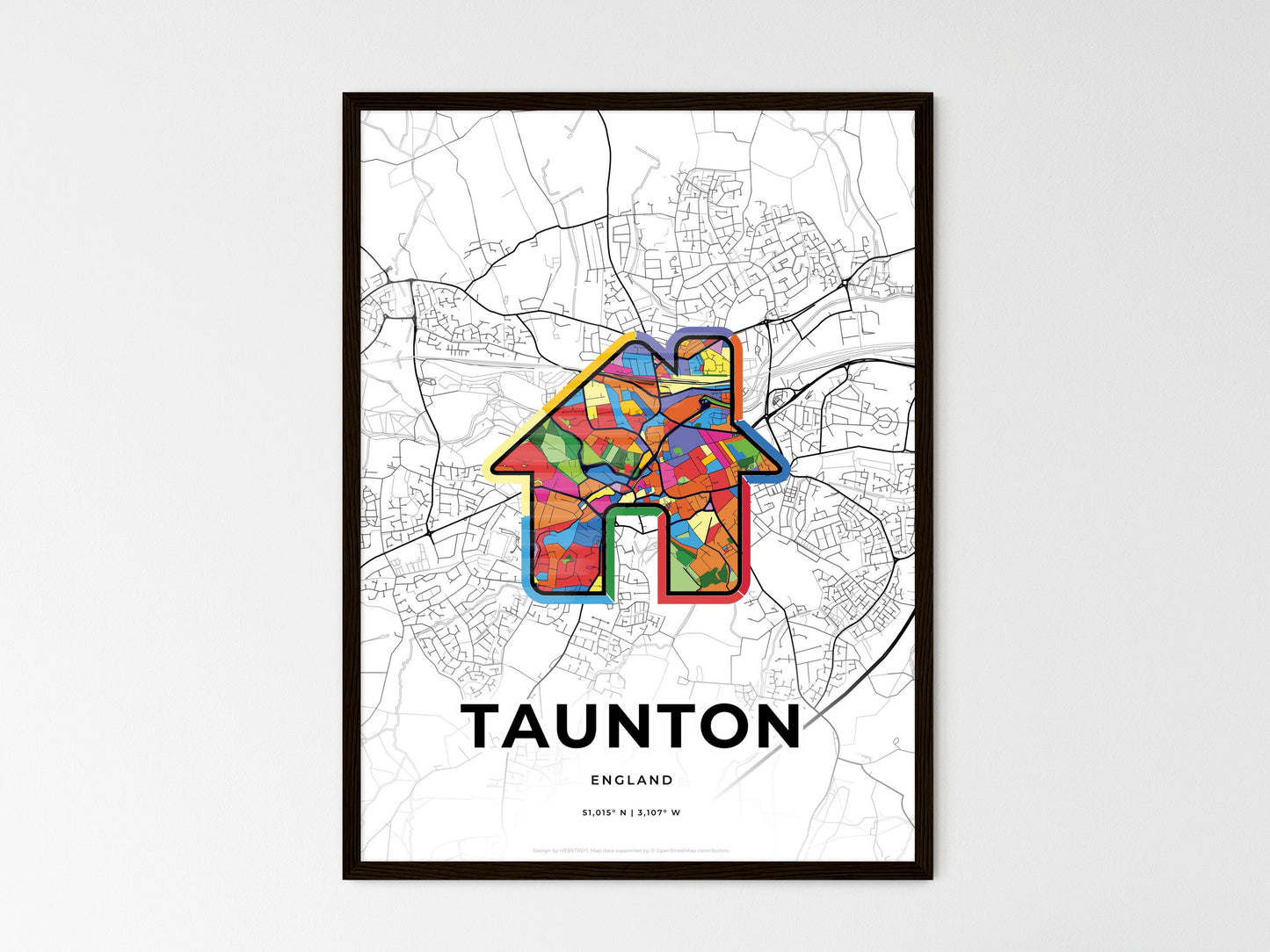 Taunton England wedding art map with home icon