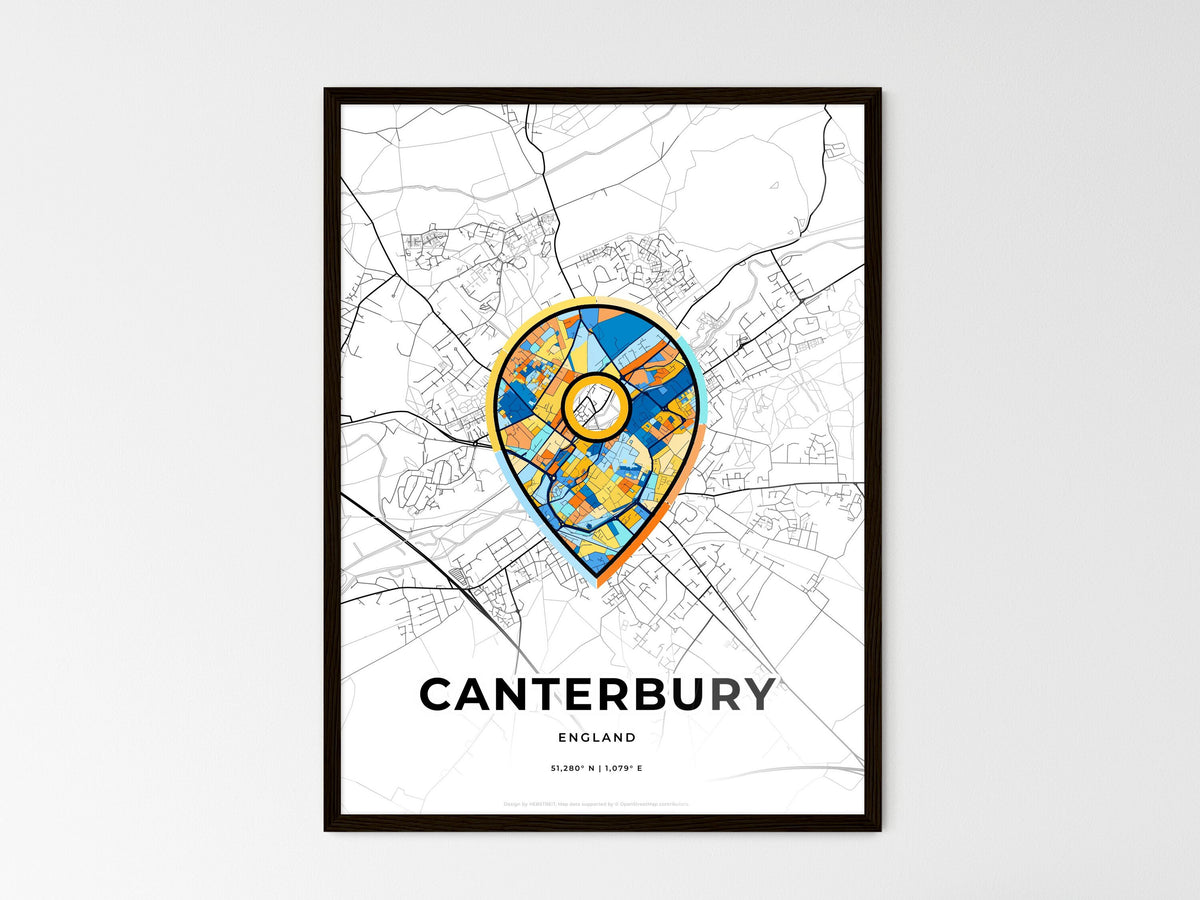 Canterbury England wedding art map with pointer icon