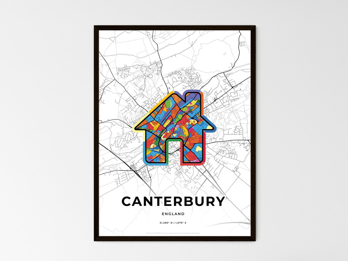Canterbury England wedding art map with home icon