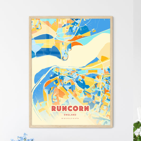 Colorful Runcorn England Fine Art Map Blue Orange
