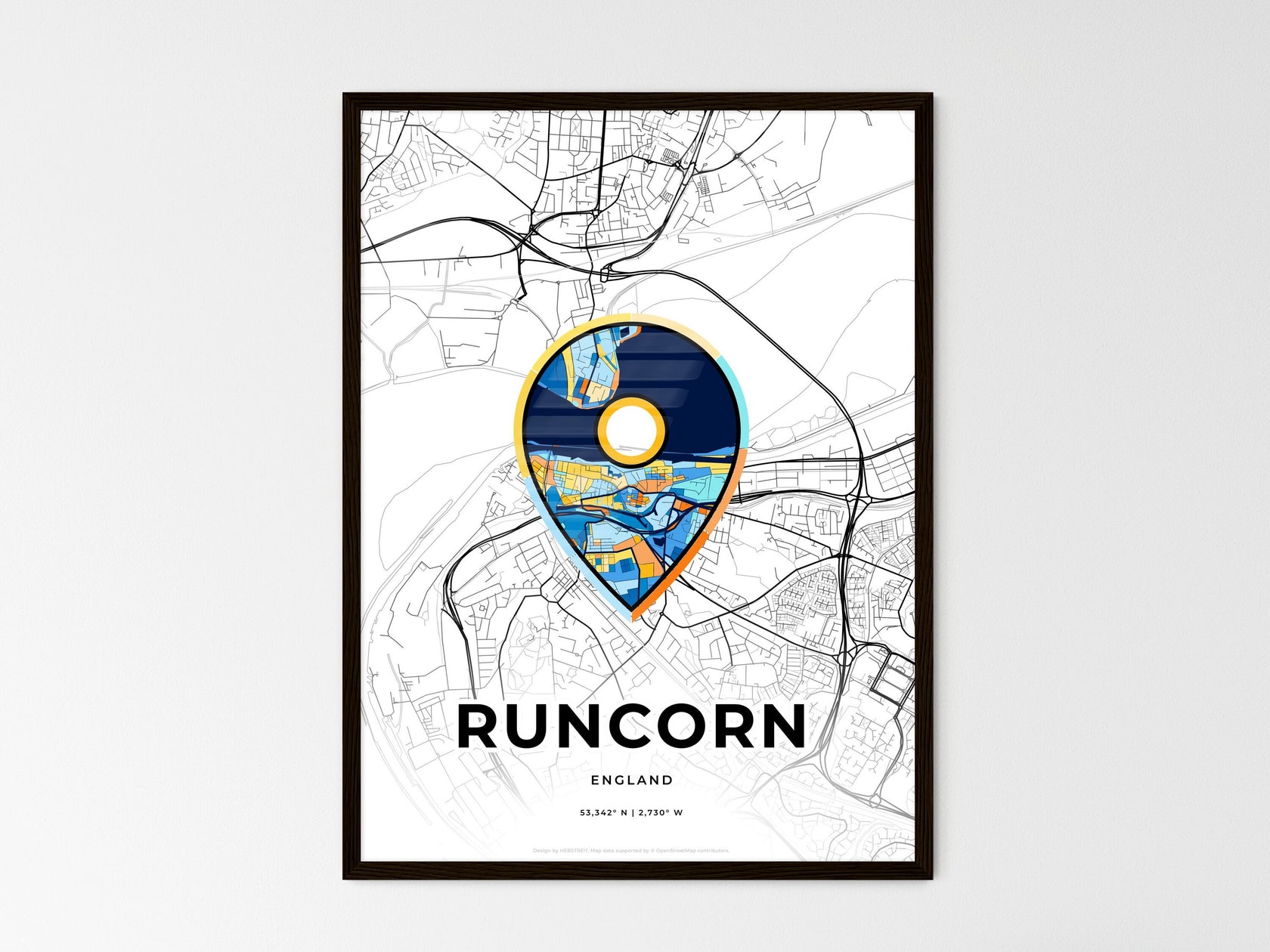 RUNCORN ENGLAND minimal art map with a colorful icon. Creative city map ...