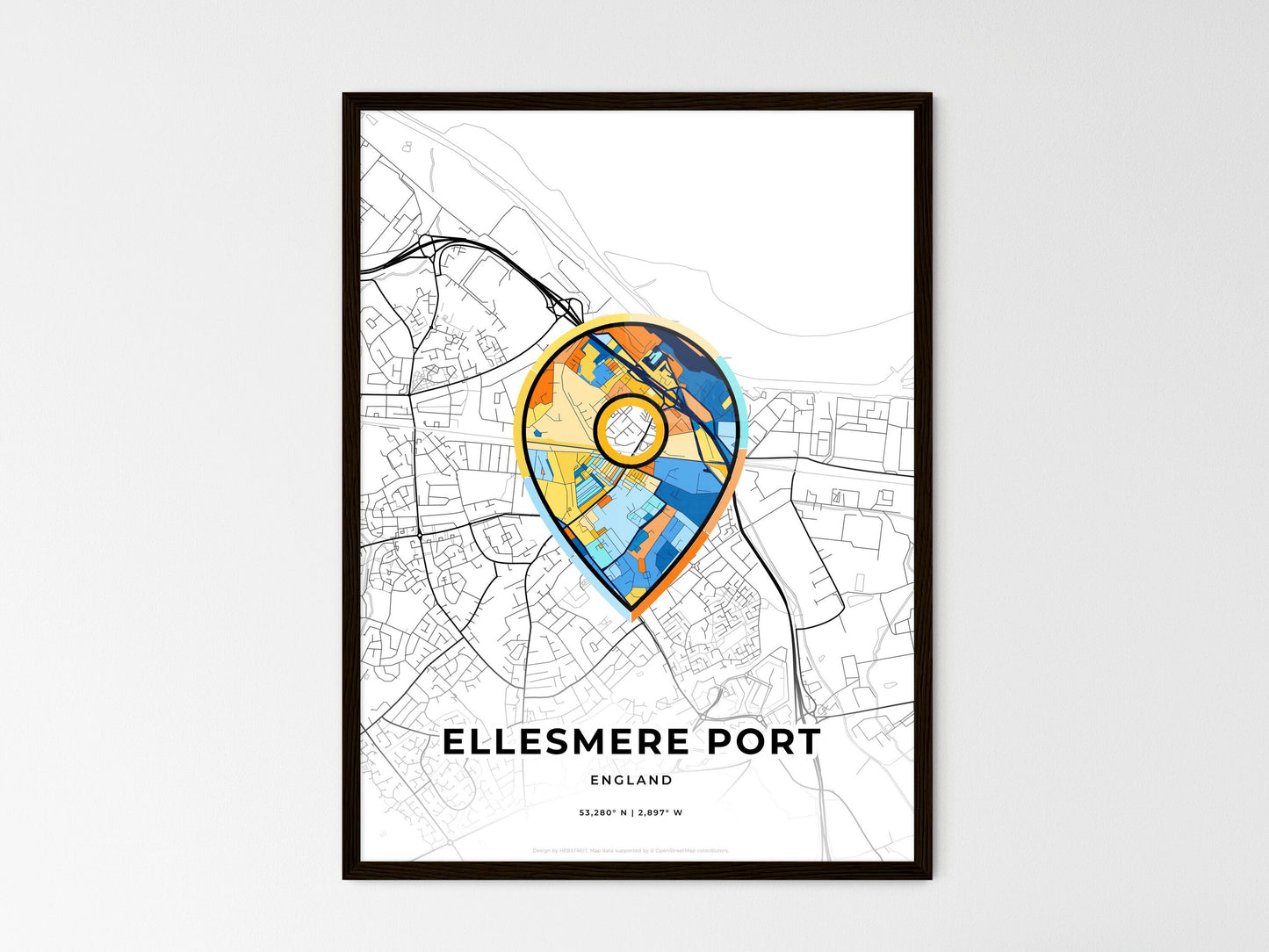 Ellesmere Port England wedding art map with pointer icon
