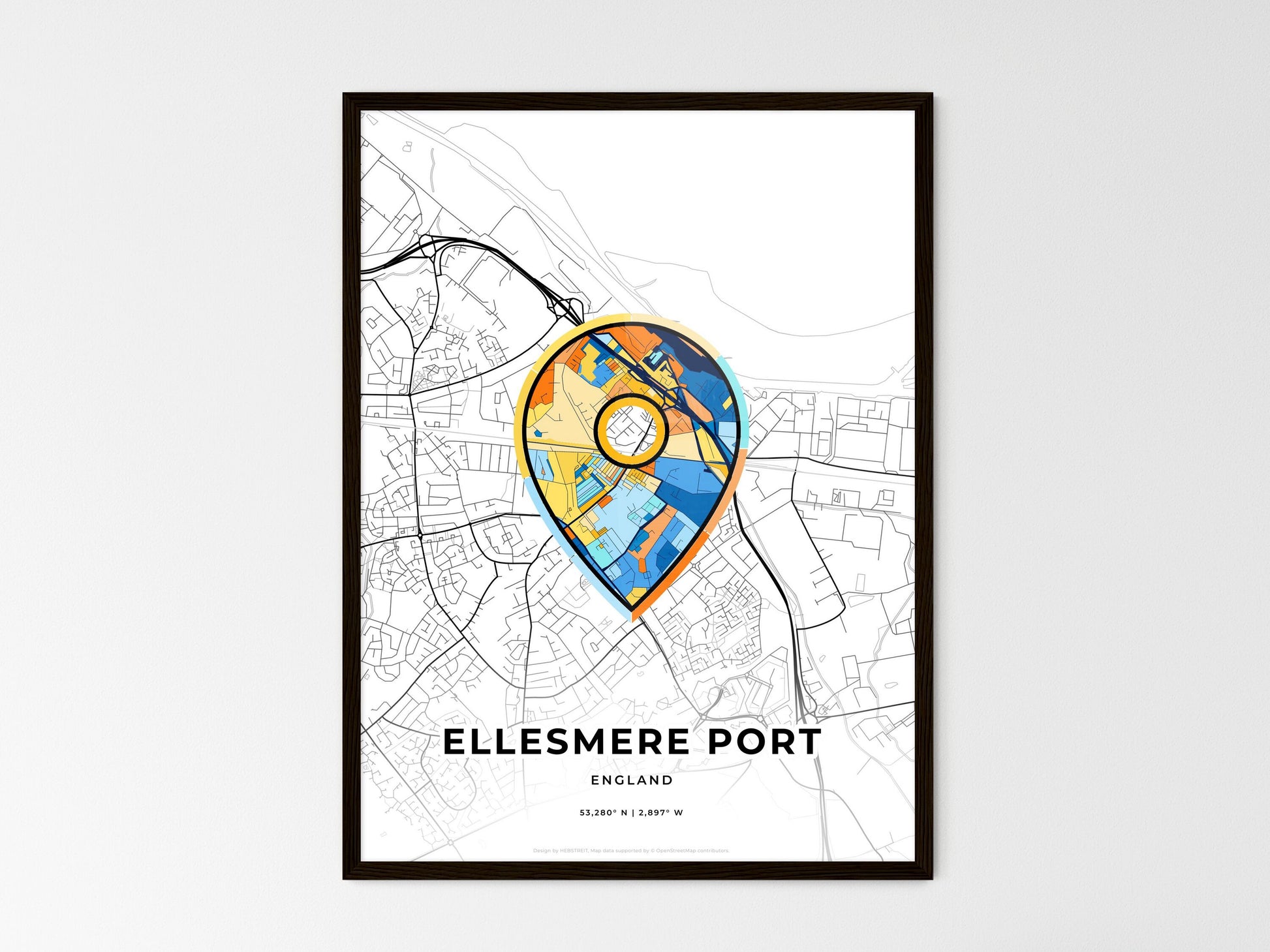 Ellesmere Port England wedding art map with pointer icon