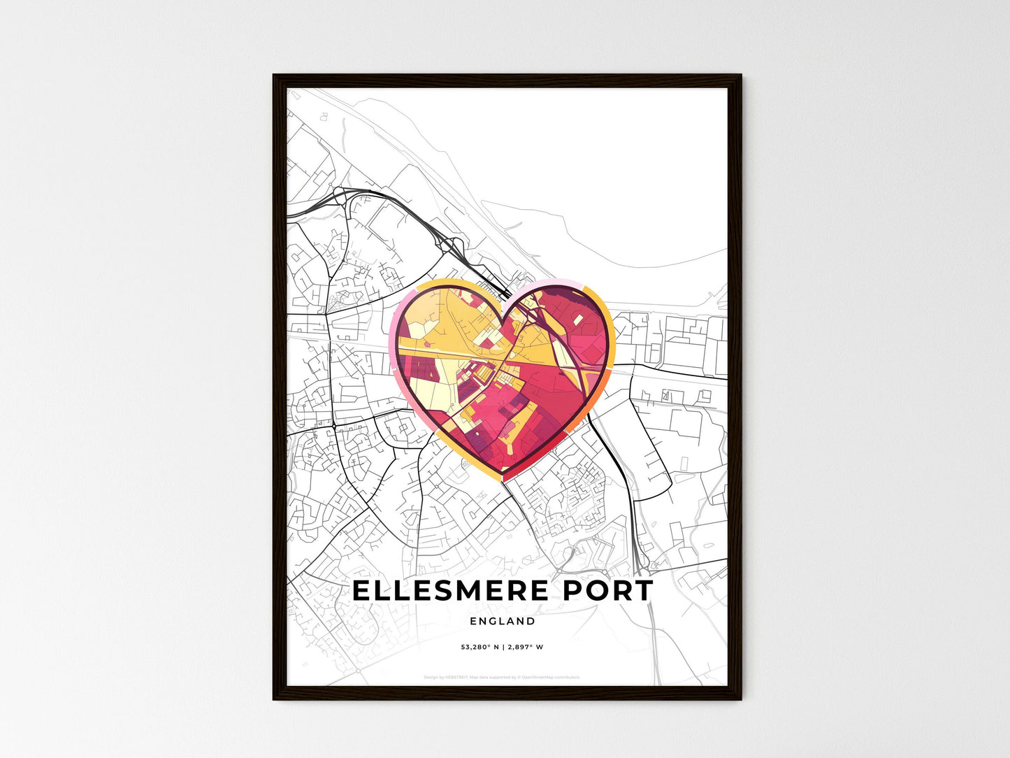 Ellesmere Port England wedding art map with heart icon