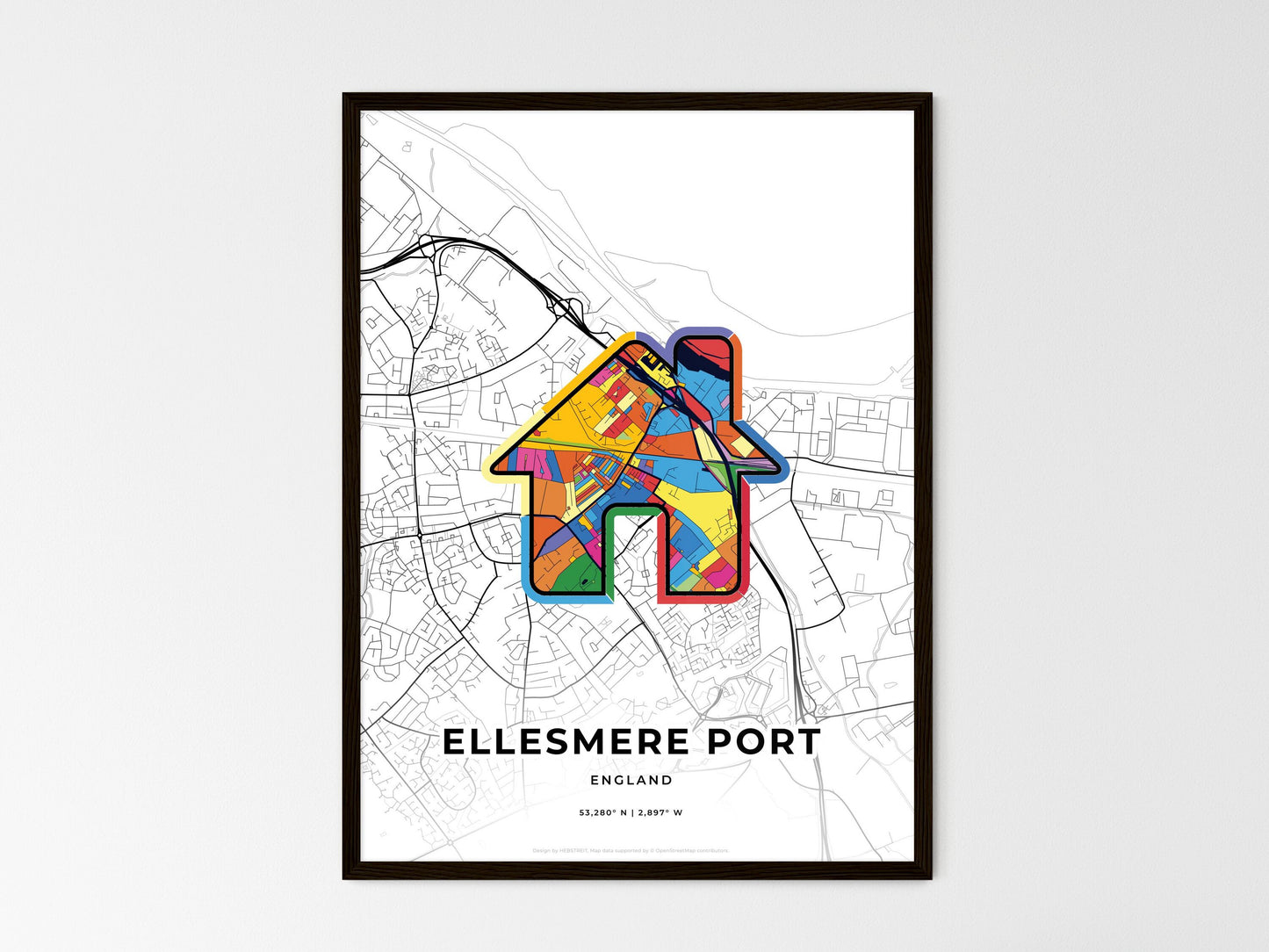 Ellesmere Port England wedding art map with home icon