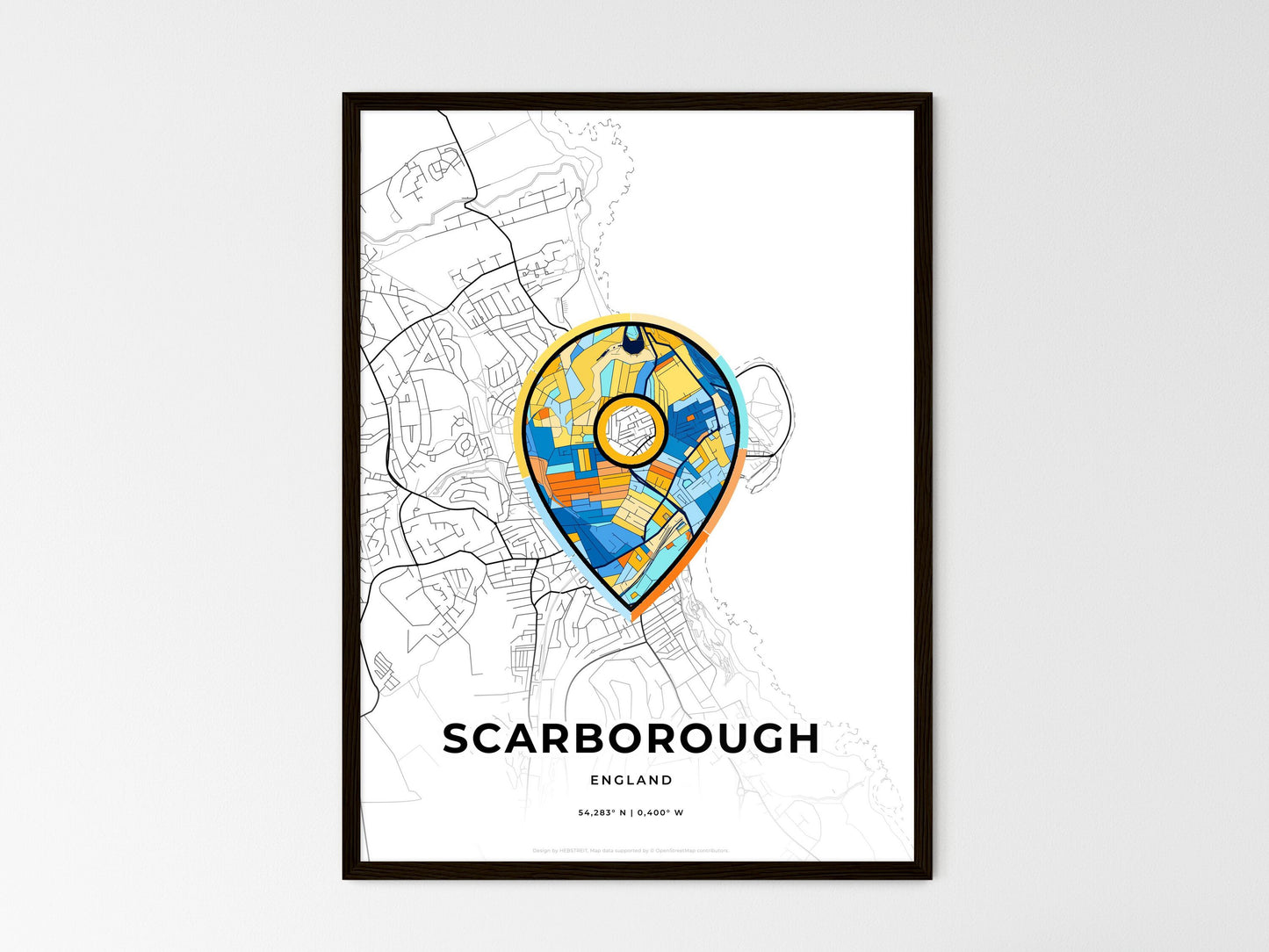 Scarborough England wedding art map with pointer icon