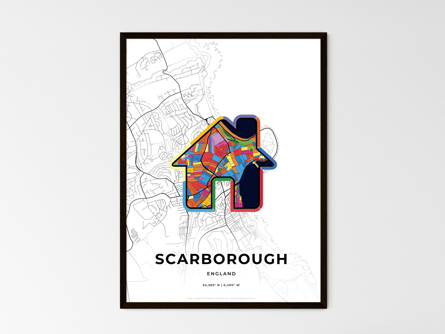 Scarborough England wedding art map with home icon