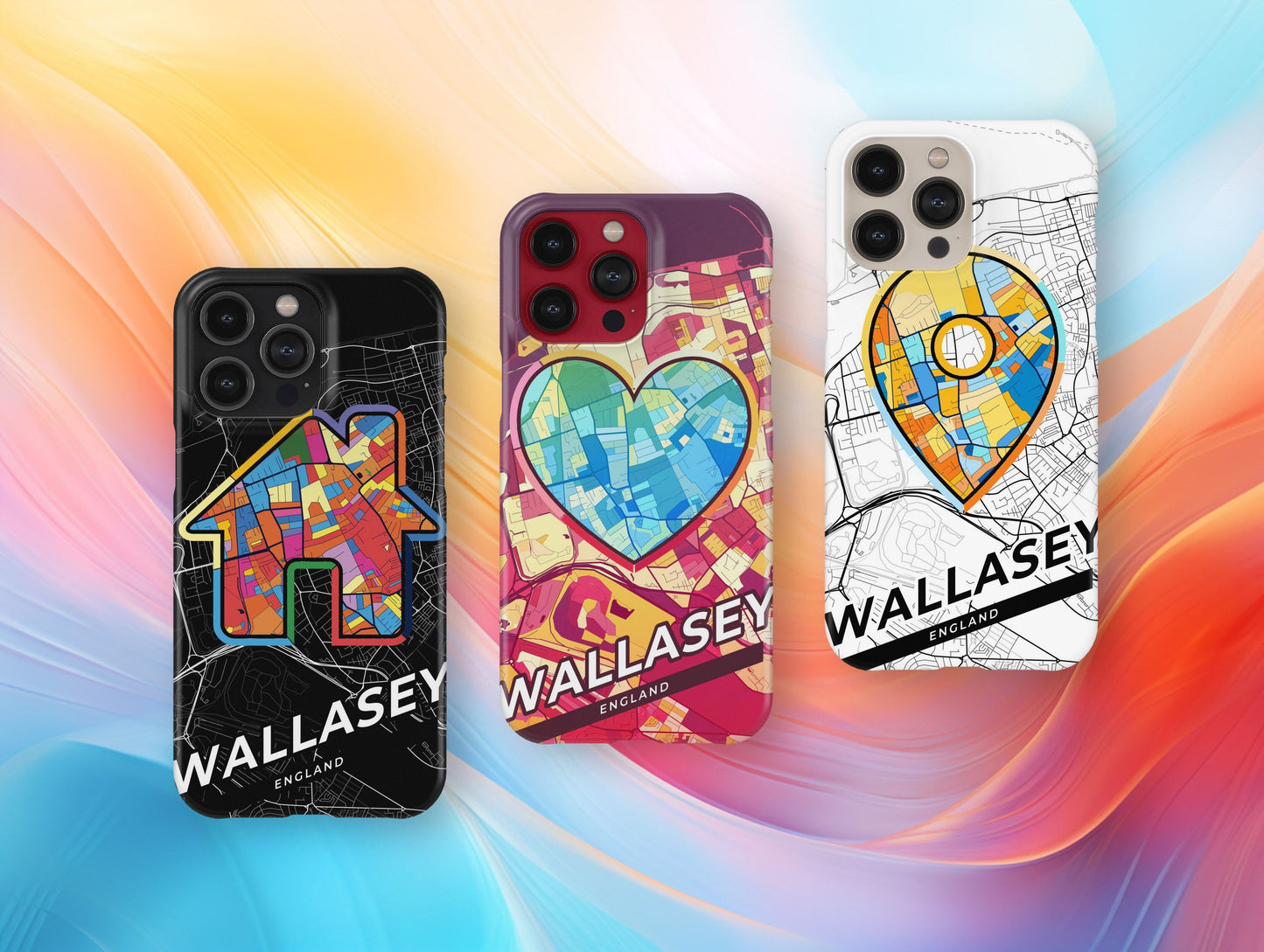 Wallasey England slim phone case with colorful icon