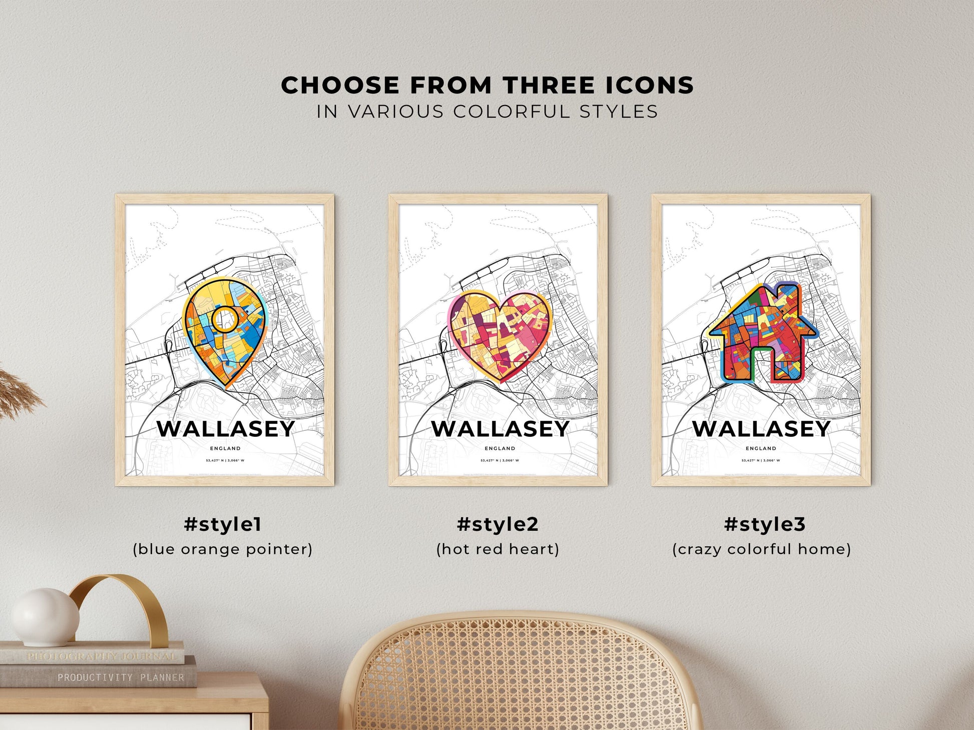 Wallasey England maps with colorful icons