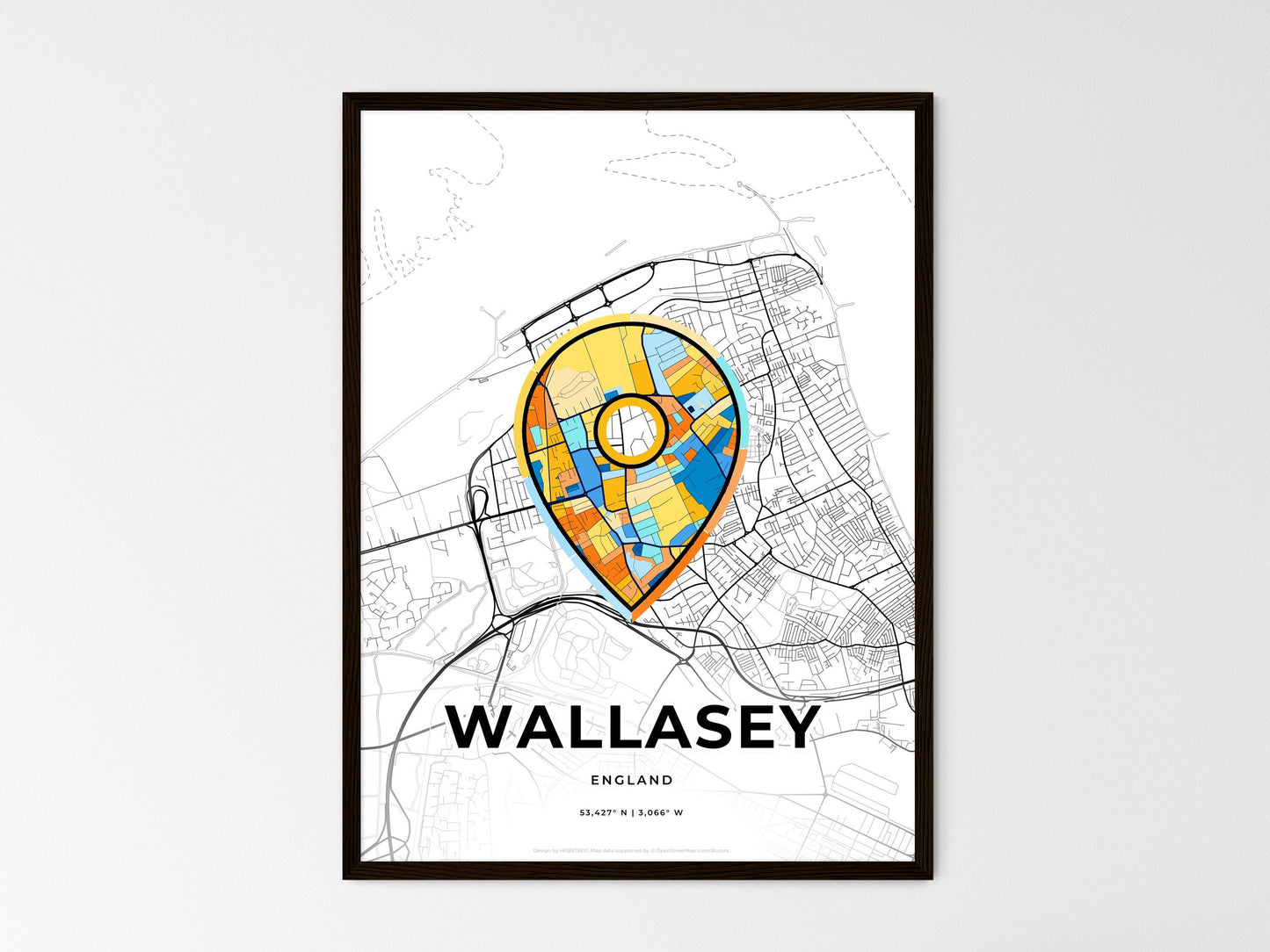 Wallasey England wedding art map with pointer icon