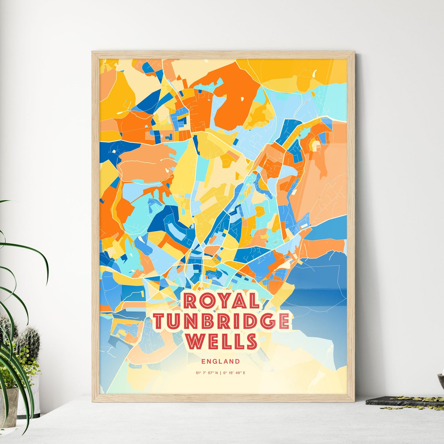 Colorful ROYAL TUNBRIDGE WELLS ENGLAND Fine Art Map Blue Orange