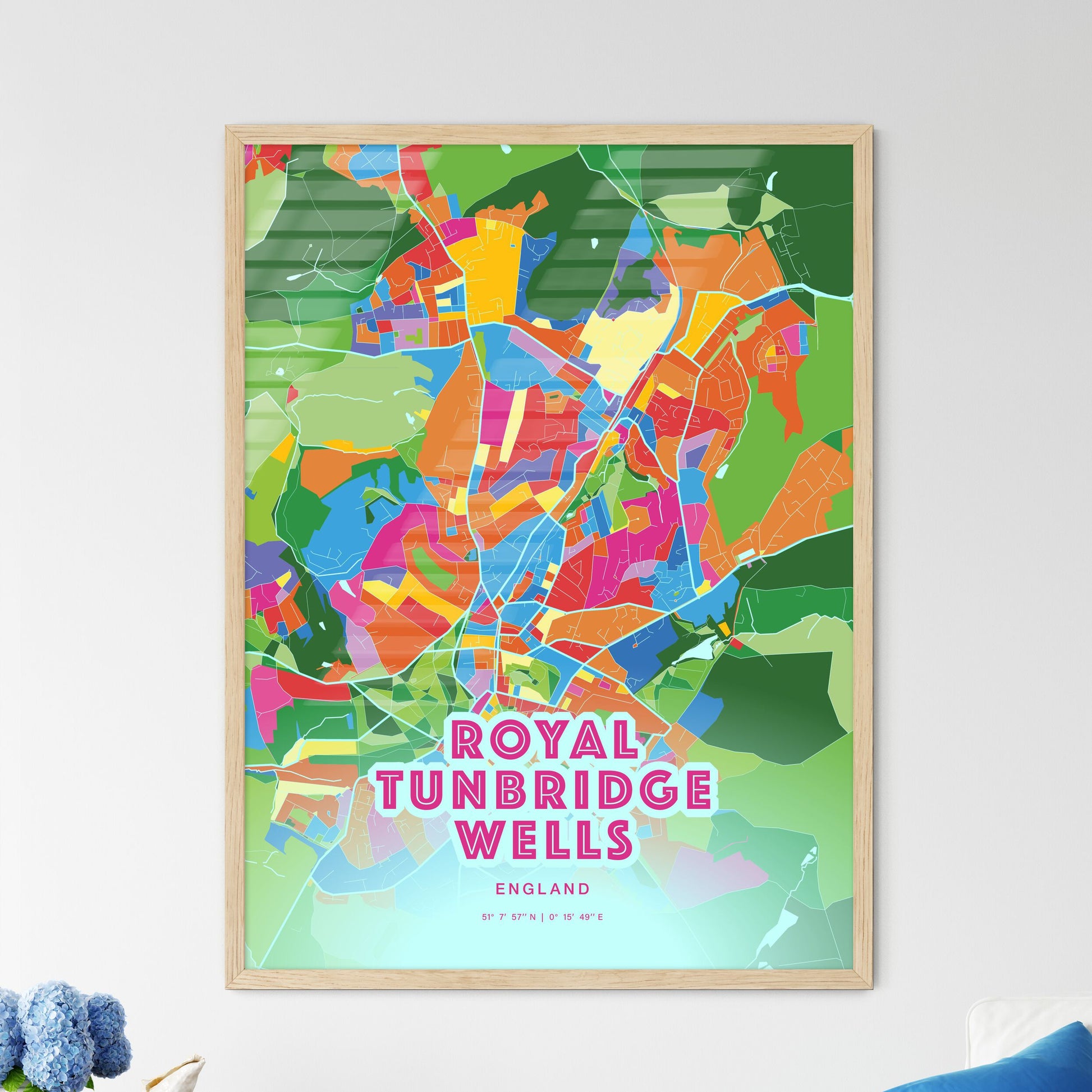 Colorful ROYAL TUNBRIDGE WELLS ENGLAND Fine Art Map Crazy Colors