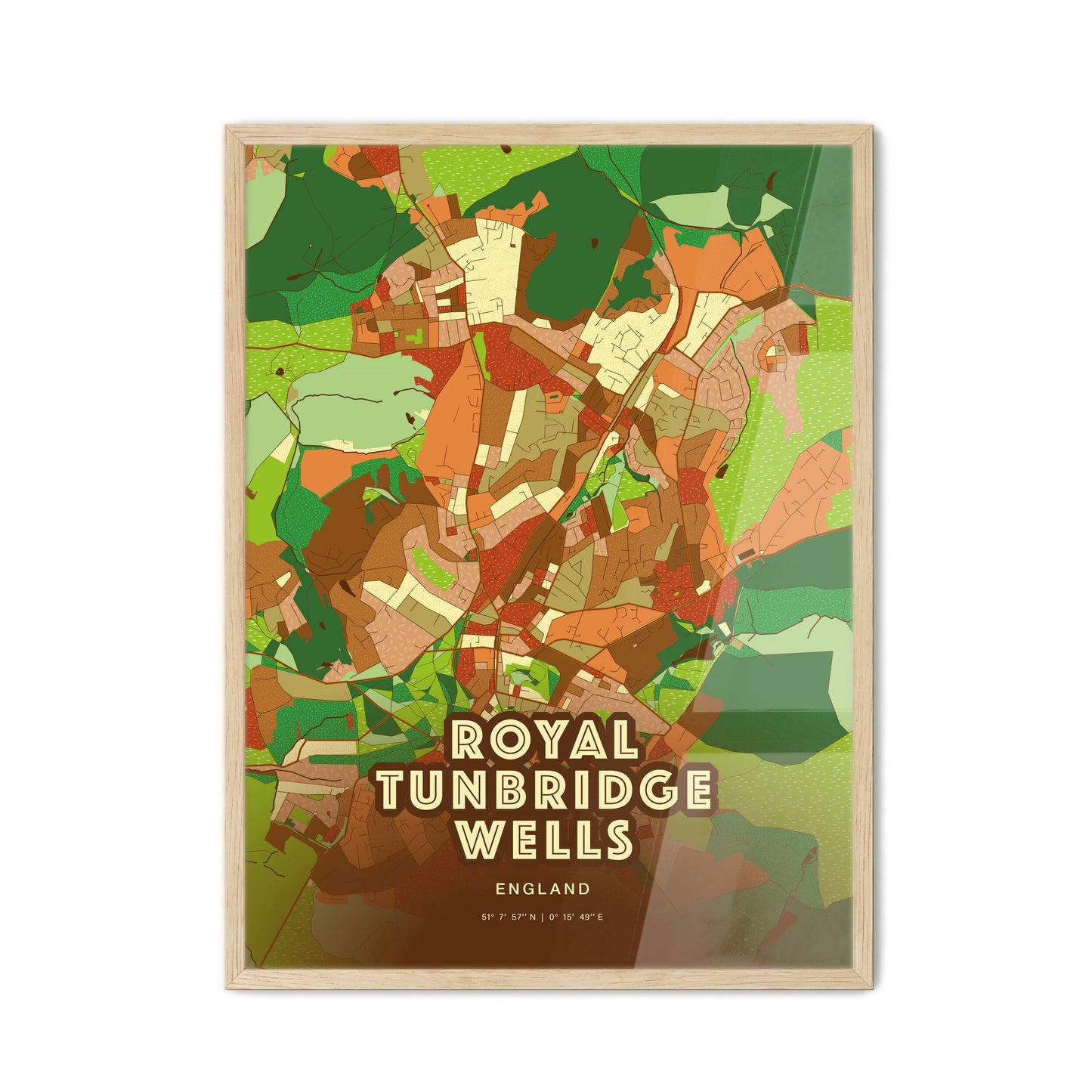 Colorful ROYAL TUNBRIDGE WELLS ENGLAND Fine Art Map Farmhouse