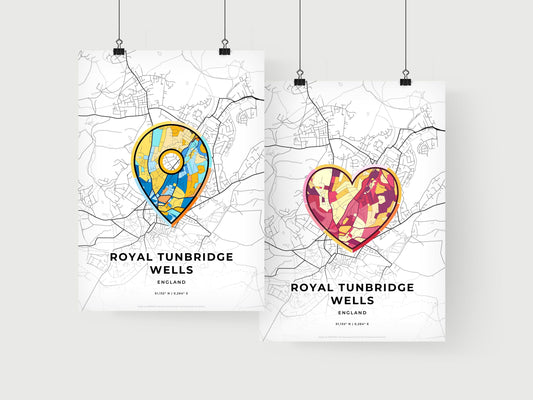 ROYAL TUNBRIDGE WELLS ENGLAND minimal art map with a colorful icon. Where it all began, Couple map gift.