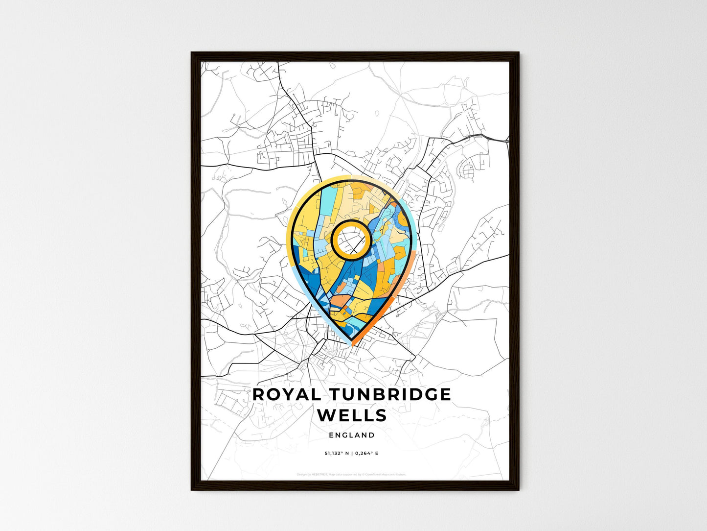 Royal Tunbridge Wells England wedding art map with pointer icon