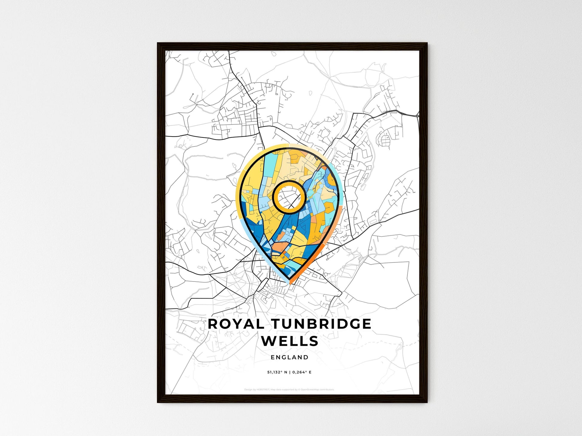 Royal Tunbridge Wells England wedding art map with pointer icon