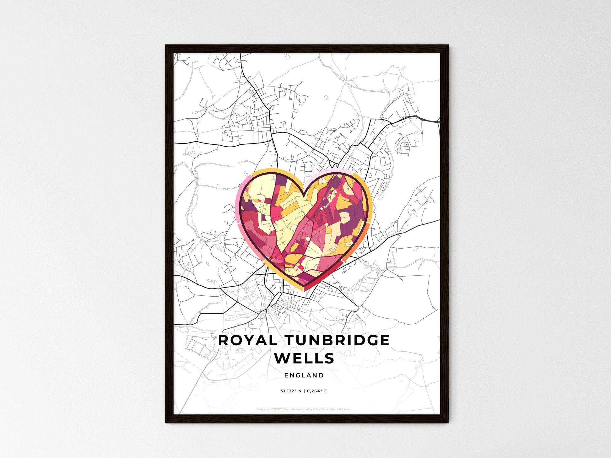 Royal Tunbridge Wells England wedding art map with heart icon