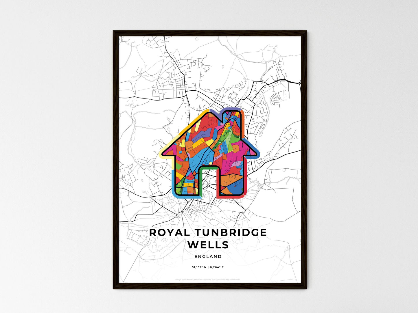 Royal Tunbridge Wells England wedding art map with home icon