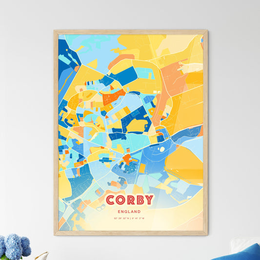 Colorful Corby England Fine Art Map Blue Orange