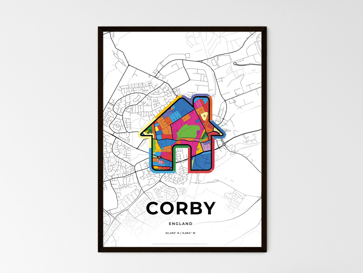 Corby England wedding art map with home icon