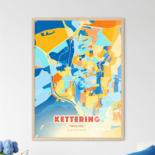 Colorful Kettering England Fine Art Map Blue Orange