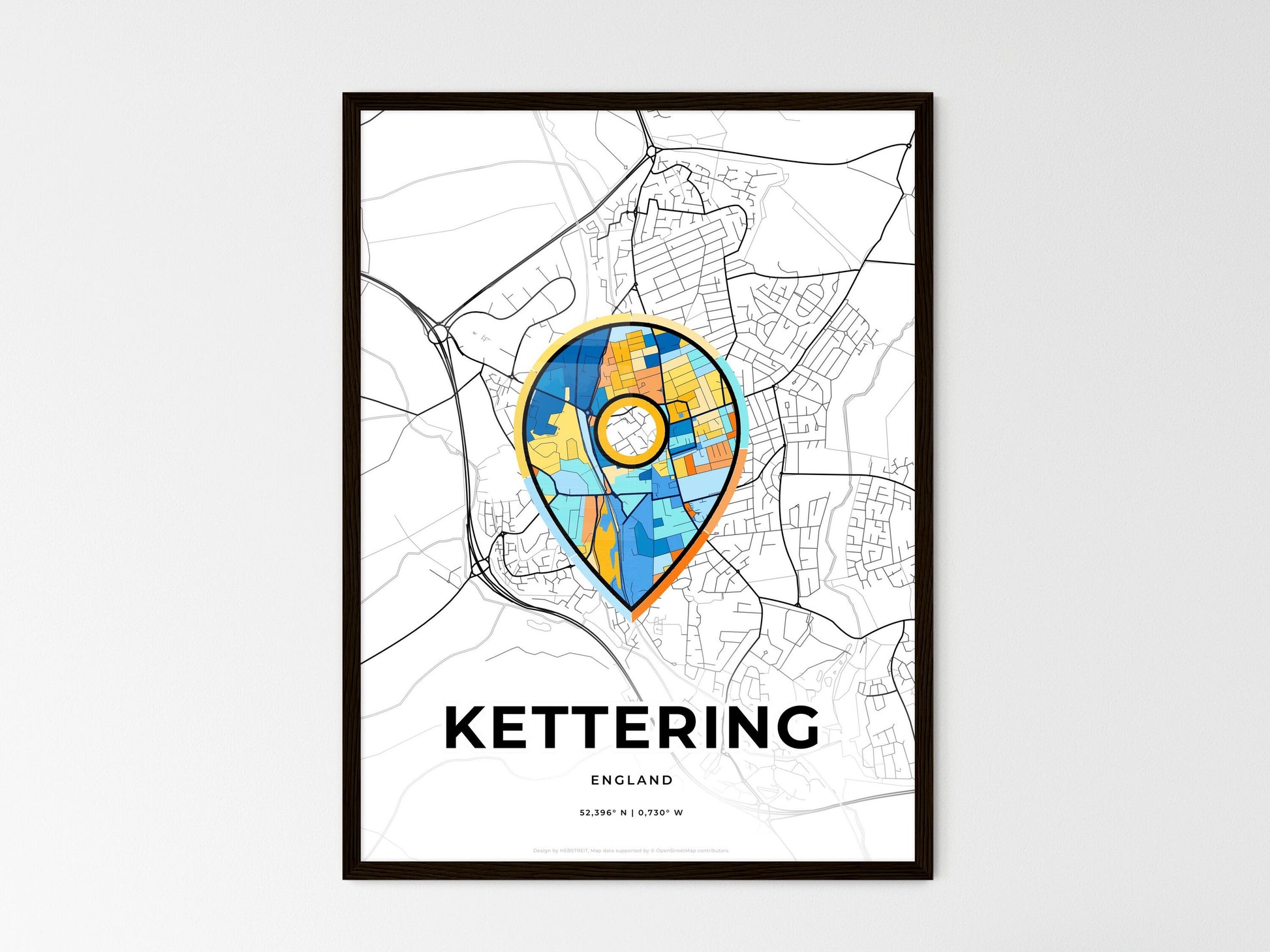 Kettering England wedding art map with pointer icon