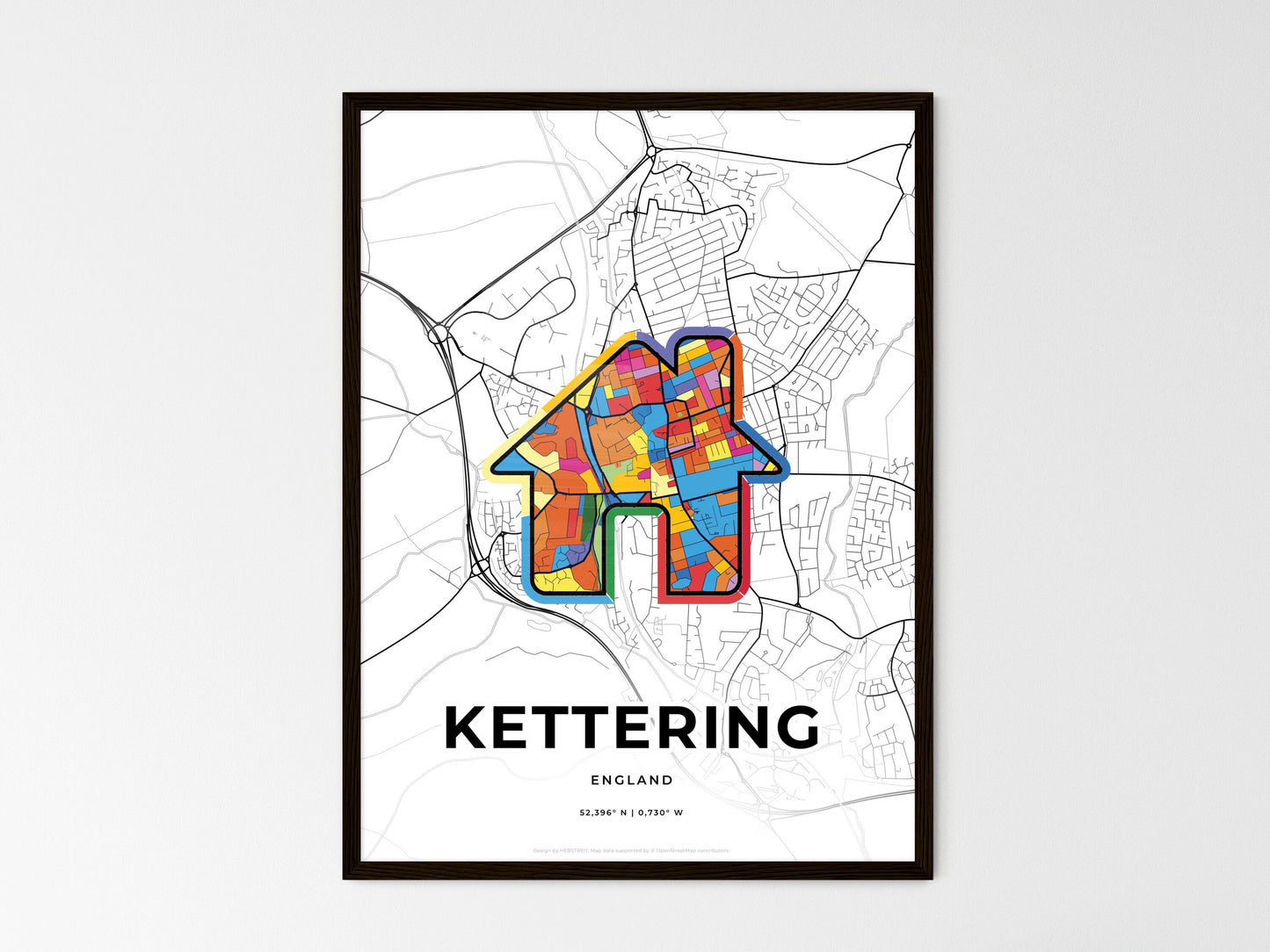 Kettering England wedding art map with home icon
