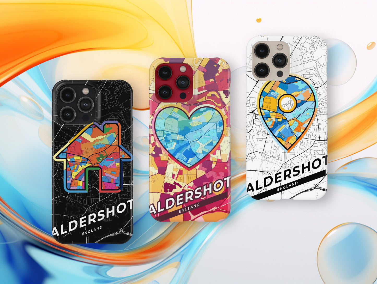 Aldershot England slim phone case with colorful icon. Birthday, wedding or housewarming gift. Couple match cases.