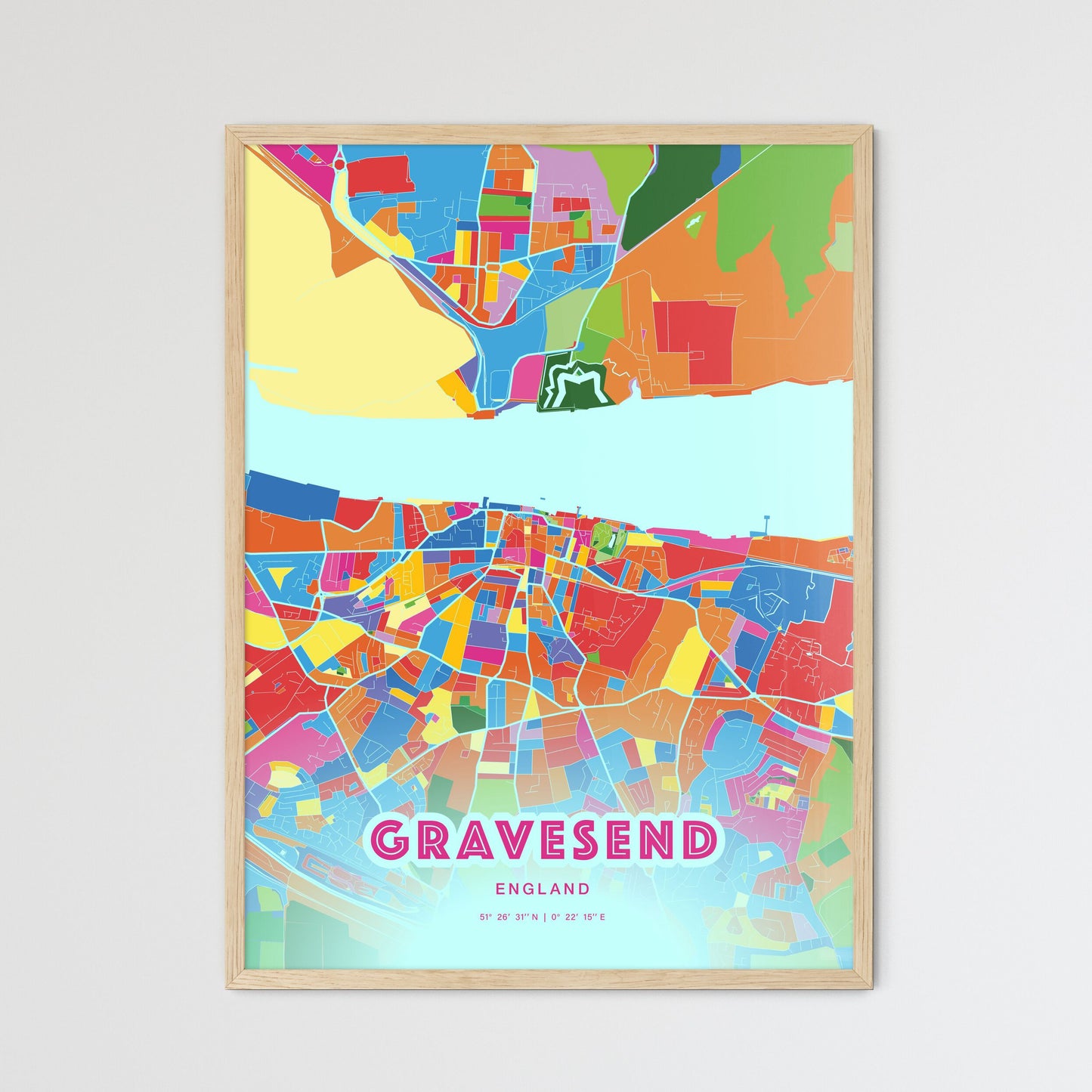 Colorful GRAVESEND ENGLAND Fine Art Map Crazy Colors