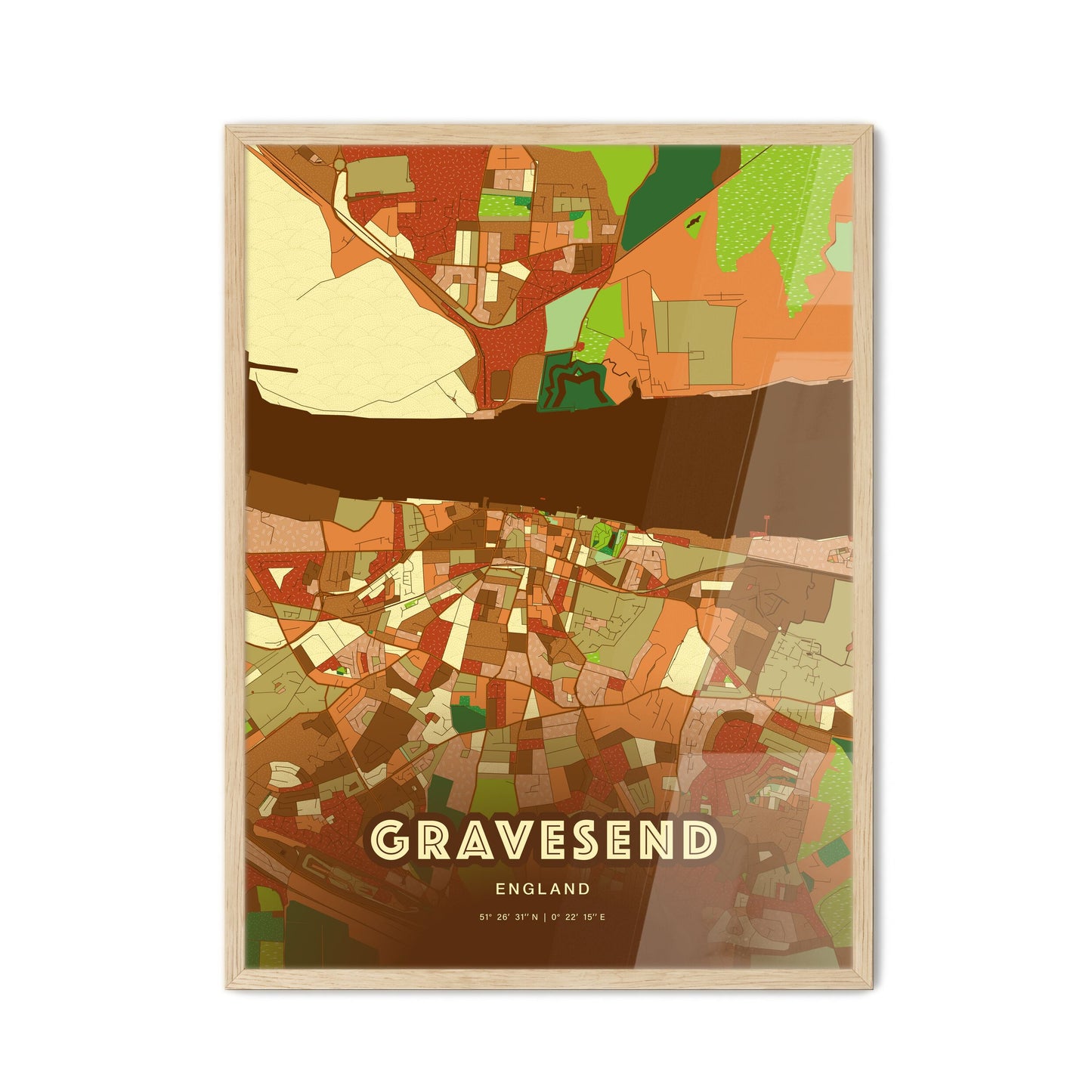 Colorful GRAVESEND ENGLAND Fine Art Map Farmhouse