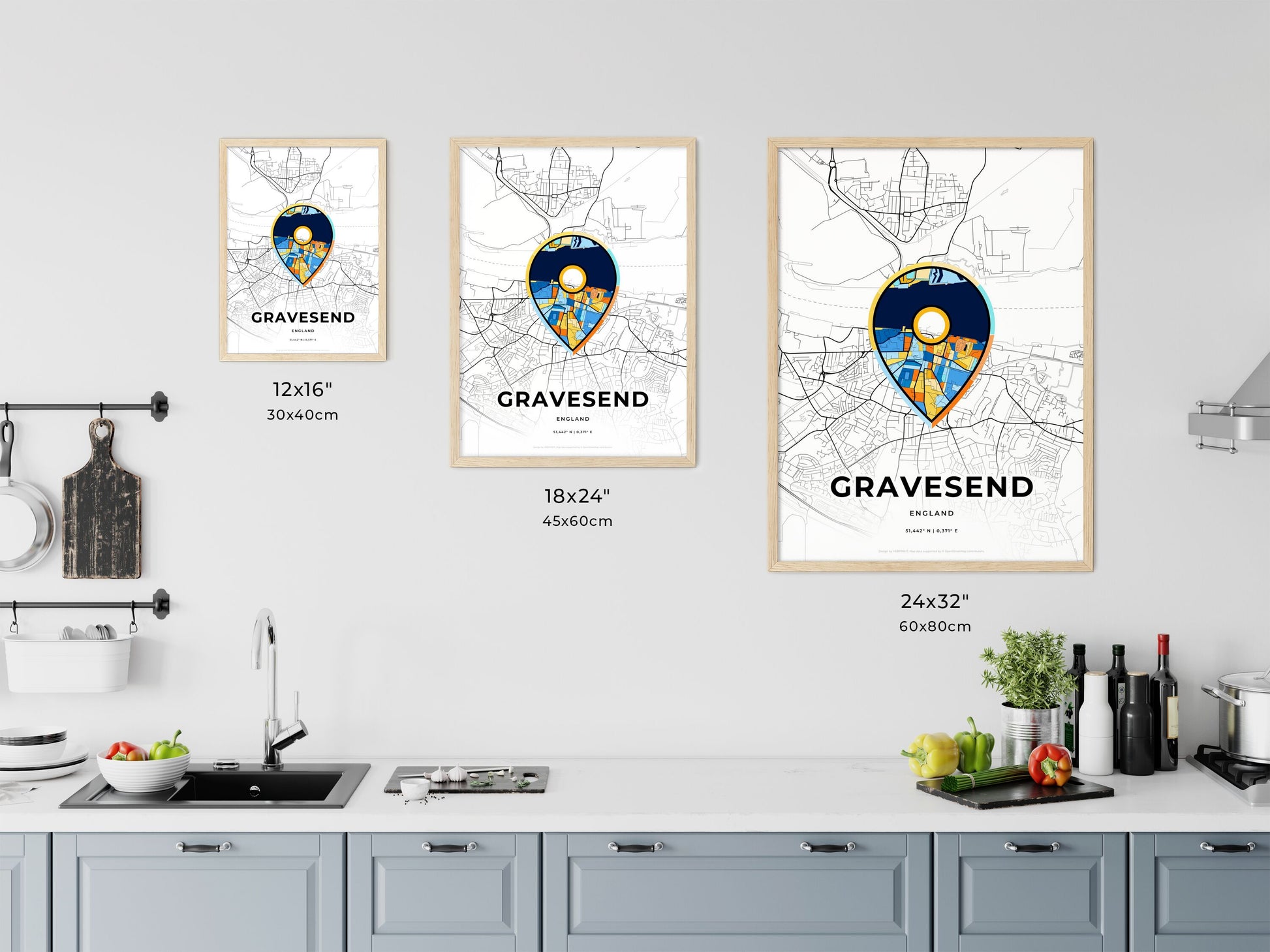 Gravesend England art map size chart