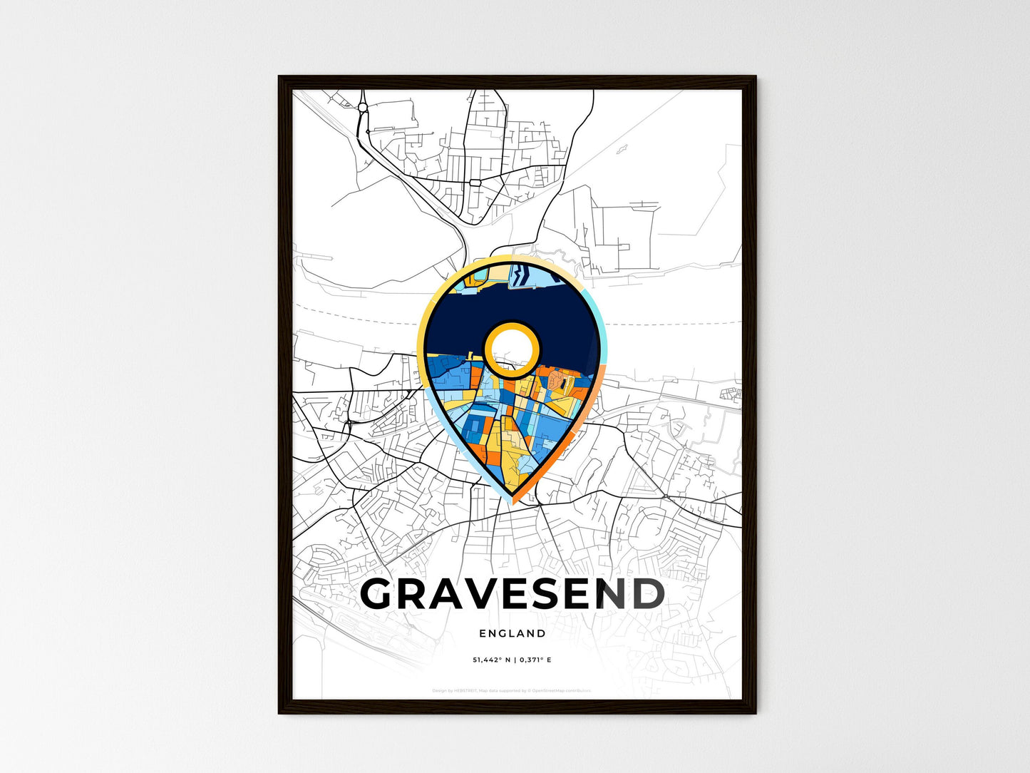 Gravesend England wedding art map with pointer icon