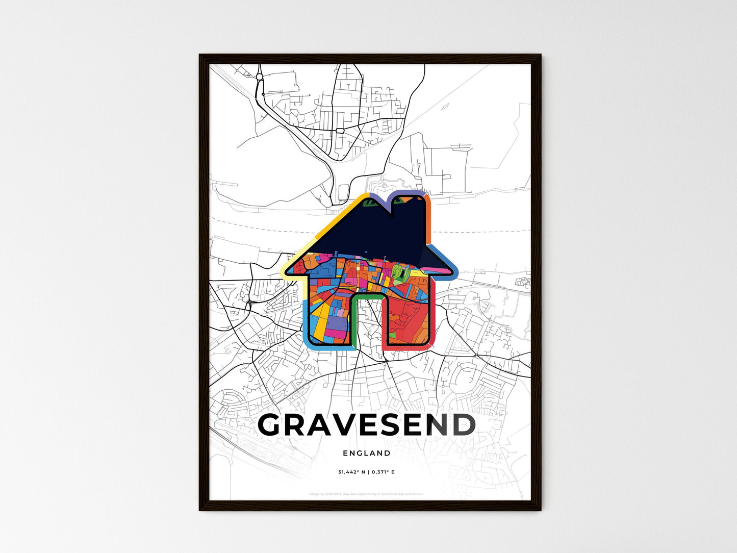 Gravesend England wedding art map with home icon