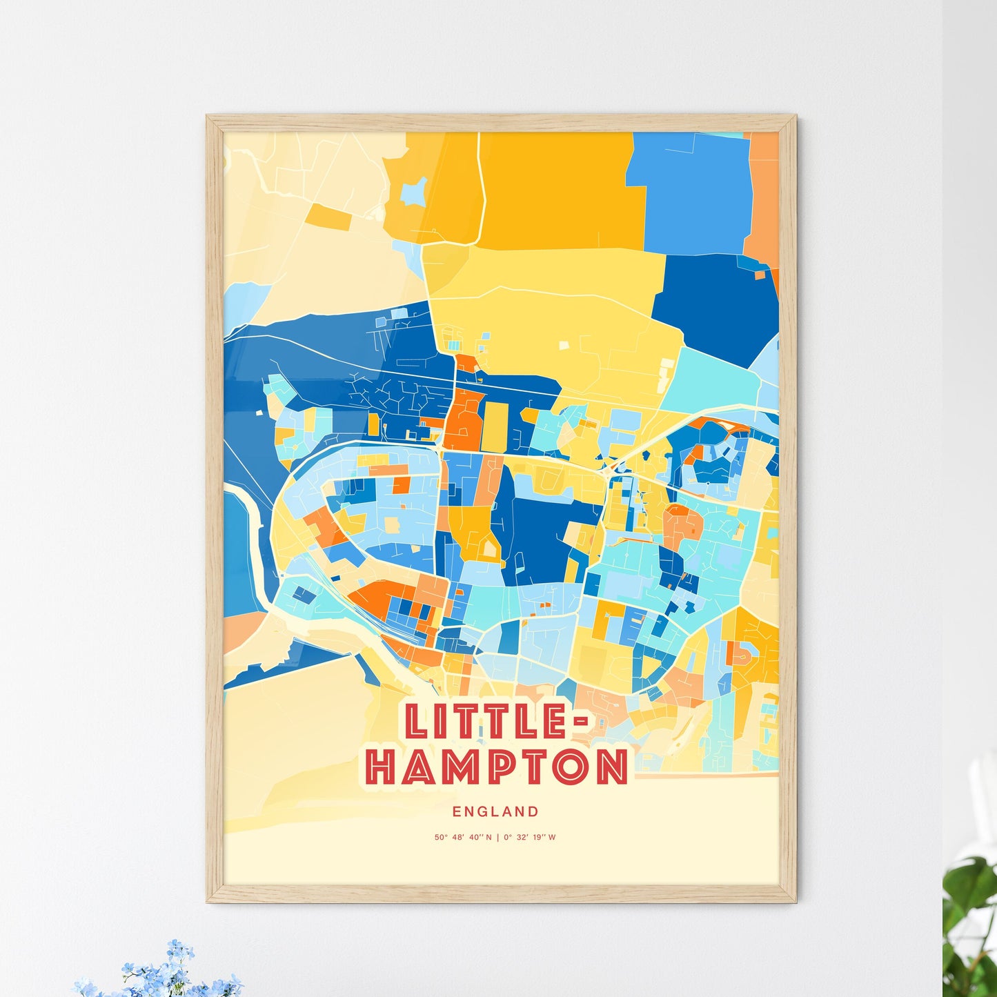Colorful Littlehampton England Fine Art Map Blue Orange