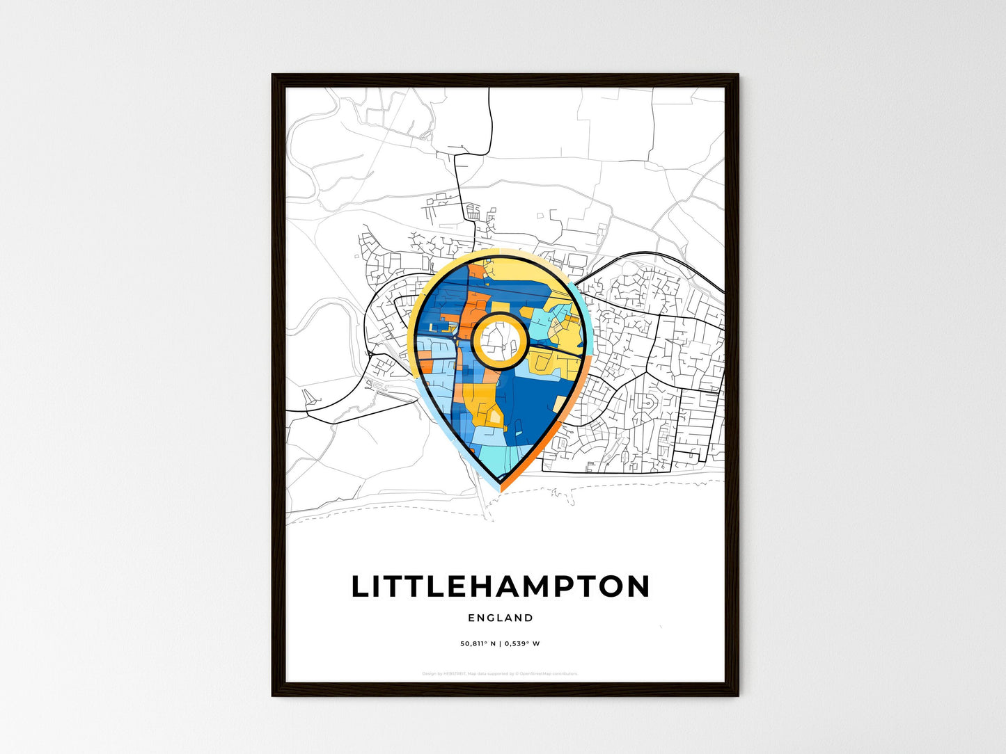 Littlehampton England wedding art map with pointer icon