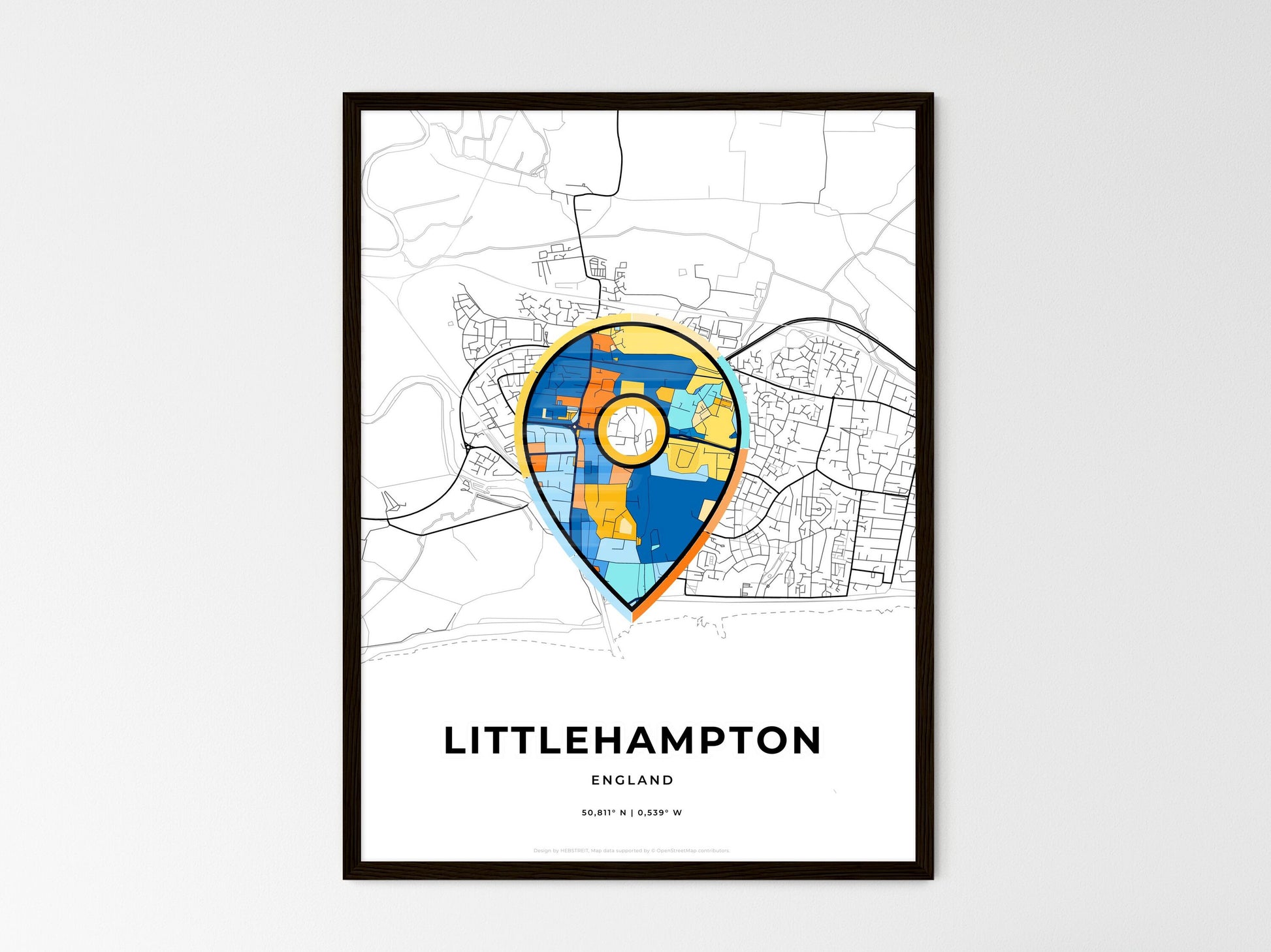 Littlehampton England wedding art map with pointer icon