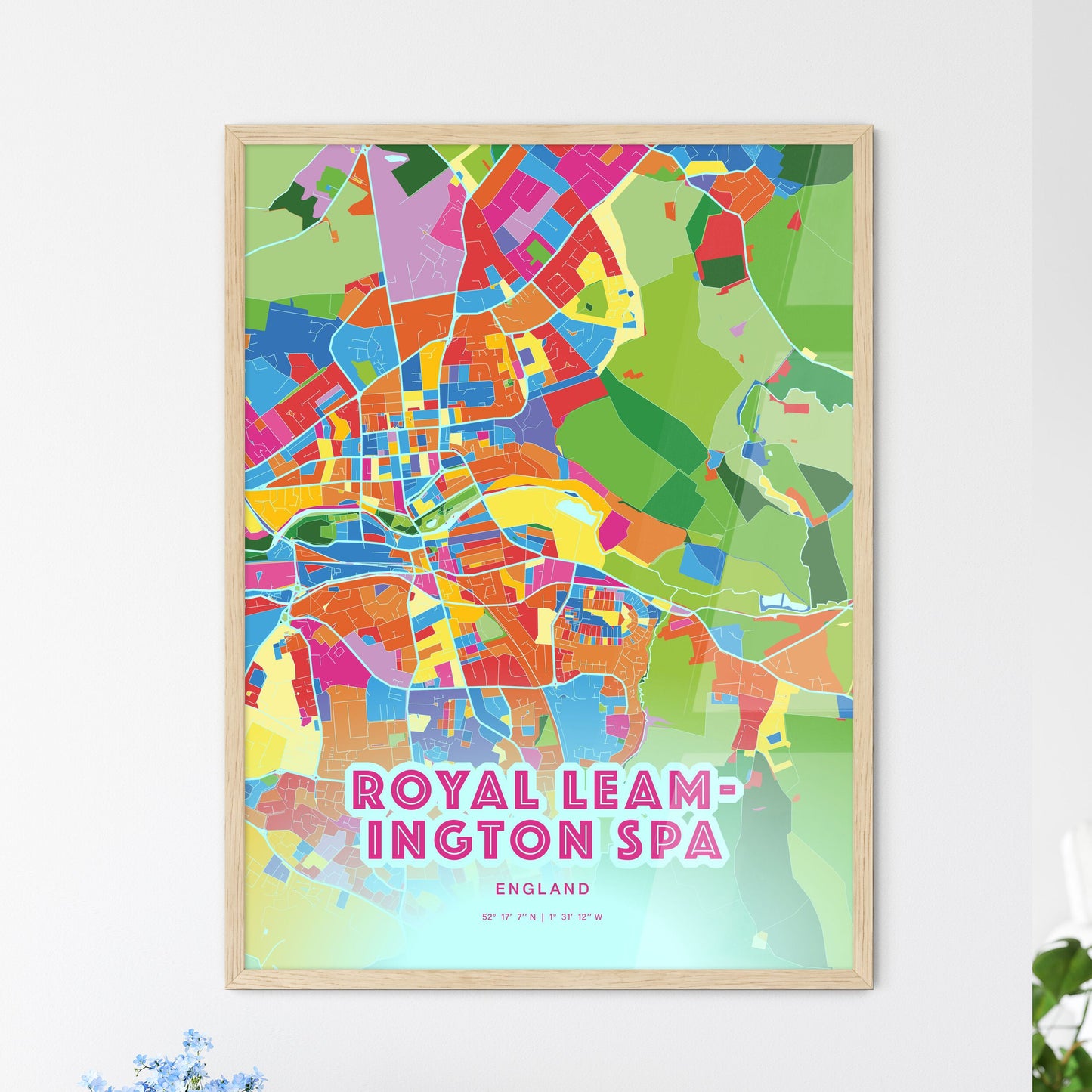 Colorful ROYAL LEAMINGTON SPA ENGLAND Fine Art Map Crazy Colors