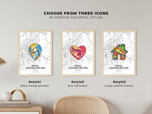 Royal Leamington Spa England maps with colorful icons