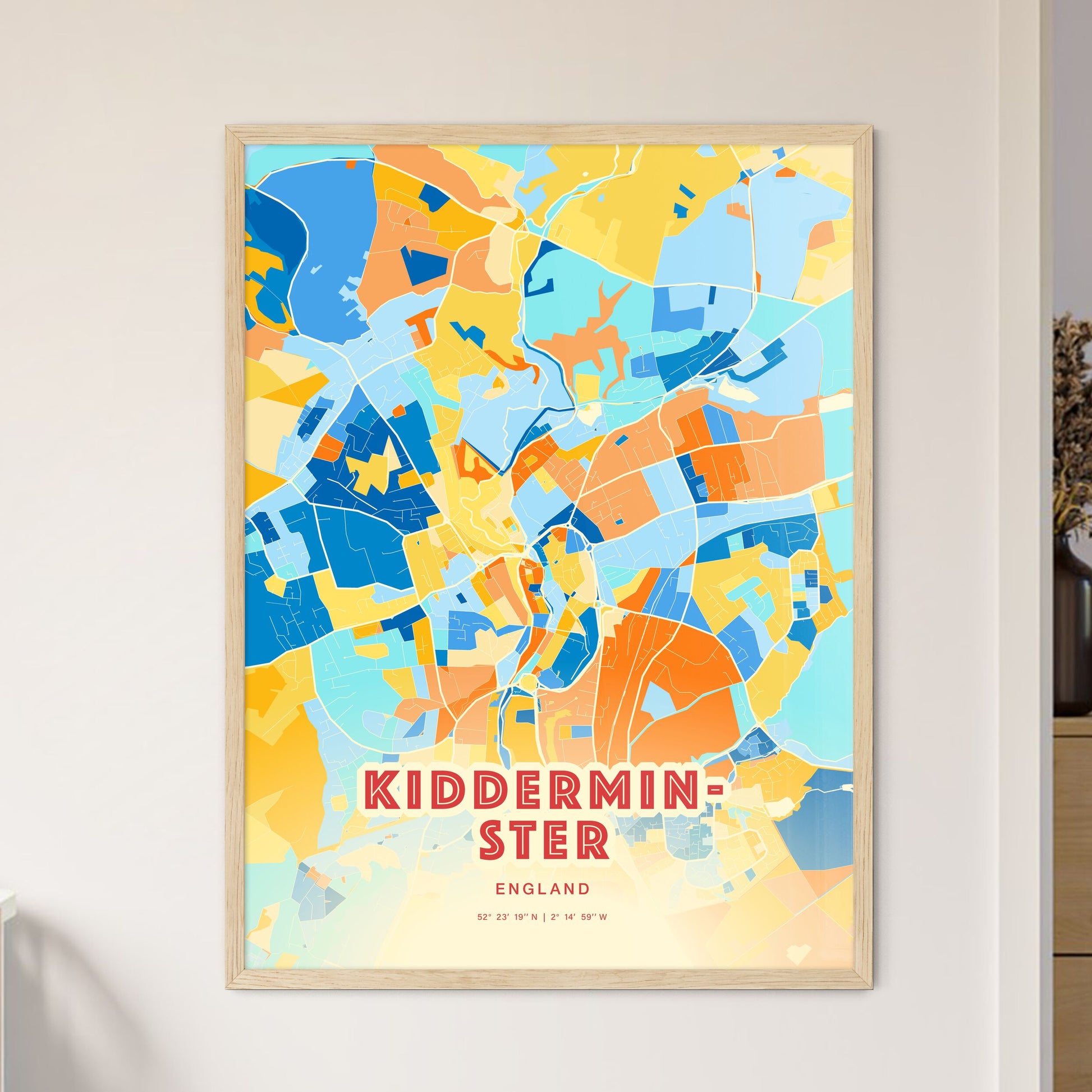 Colorful KIDDERMINSTER ENGLAND Fine Art Map Blue Orange