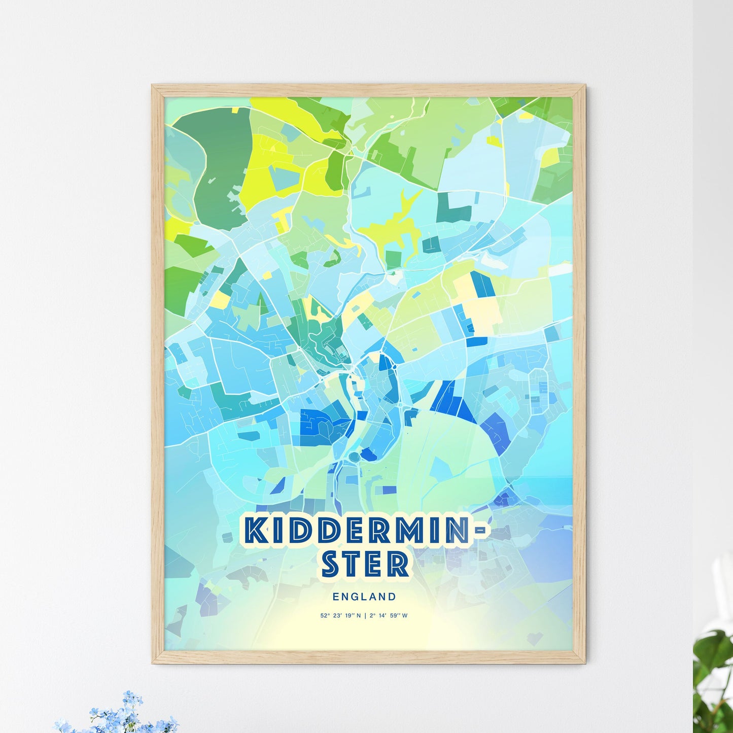 Colorful KIDDERMINSTER ENGLAND Fine Art Map Cool Blue