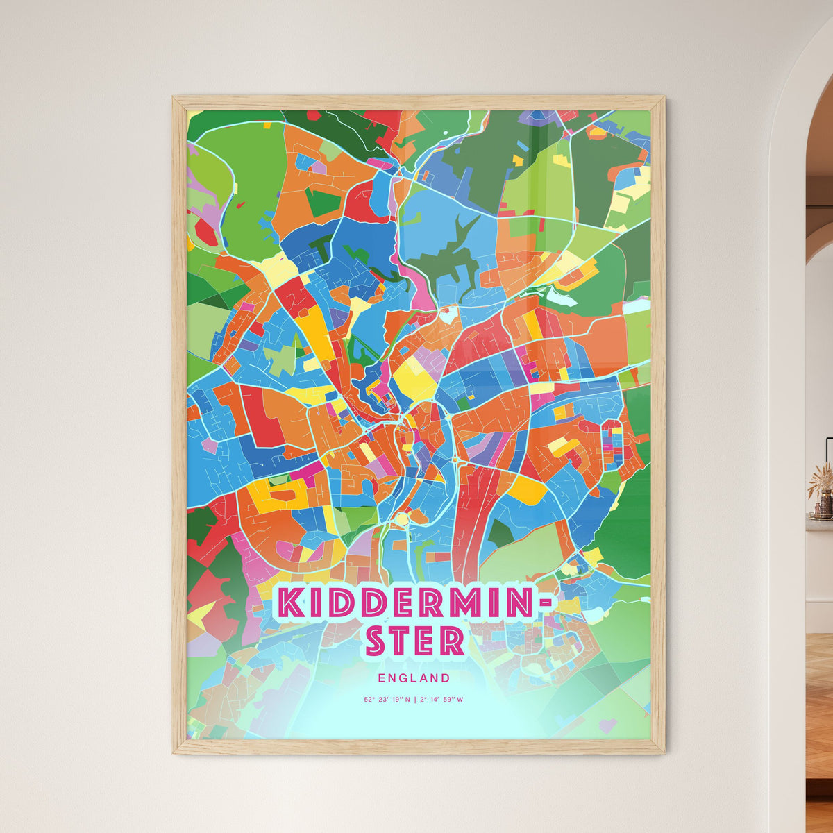Colorful KIDDERMINSTER ENGLAND Fine Art Map Crazy Colors