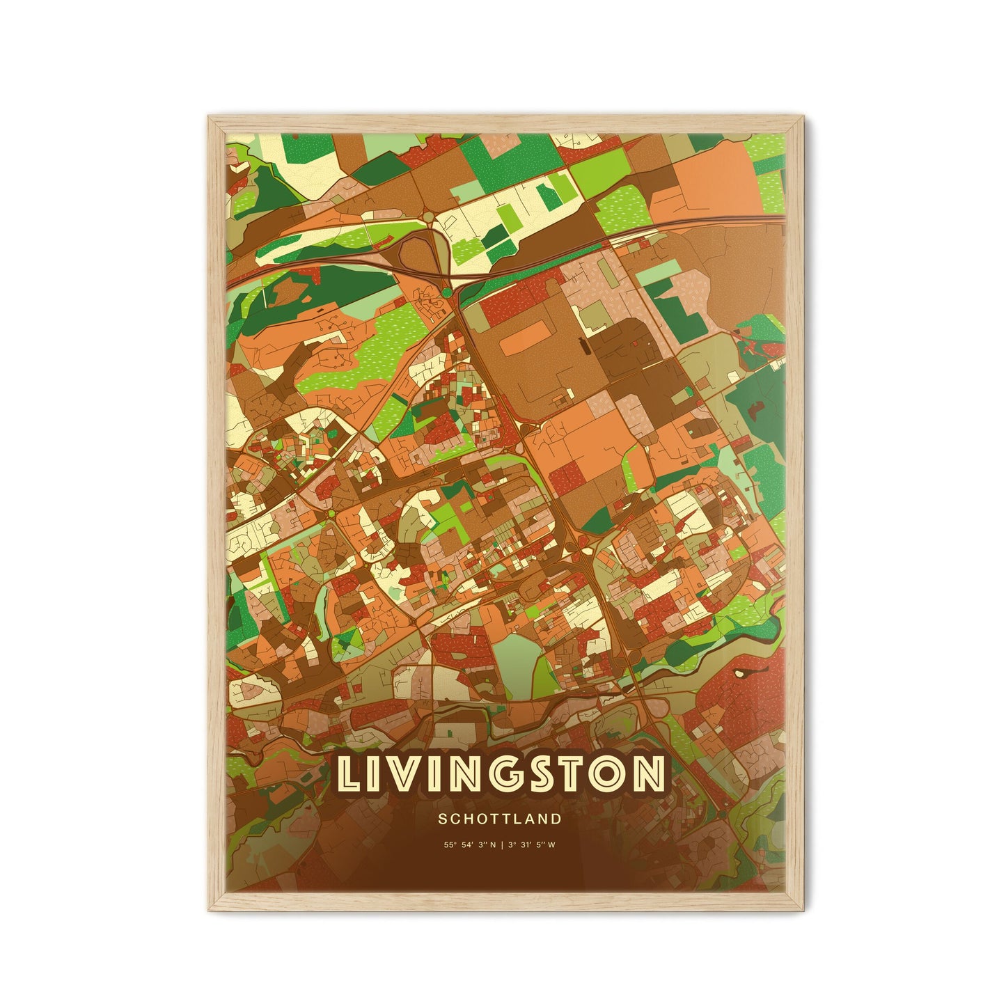 Colorful LIVINGSTON SCOTLAND Fine Art Map Farmhouse