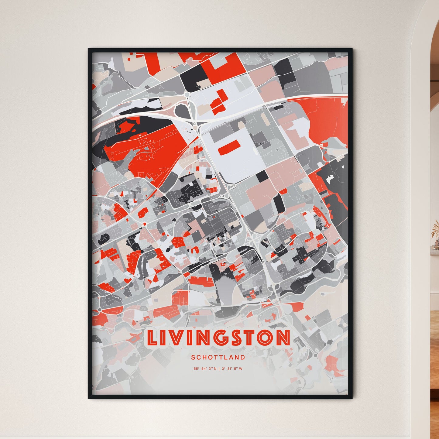 Colorful LIVINGSTON SCOTLAND Fine Art Map Modern