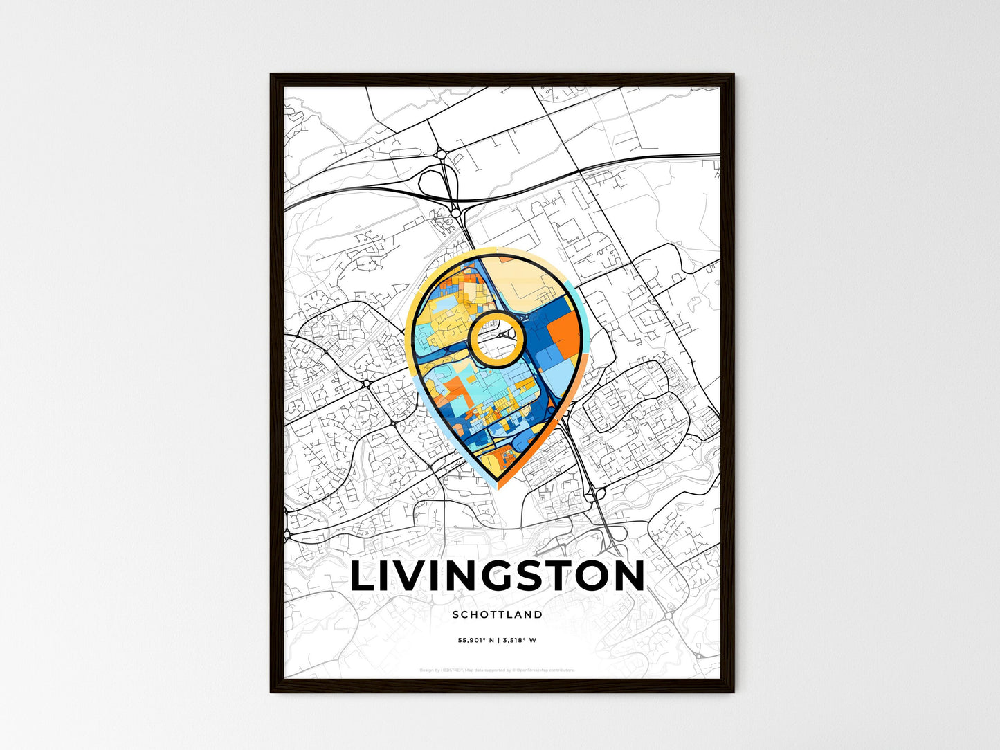Livingston Scotland wedding art map with pointer icon