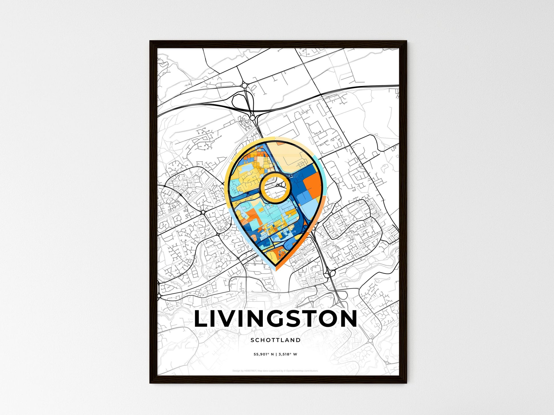 Livingston Scotland wedding art map with pointer icon