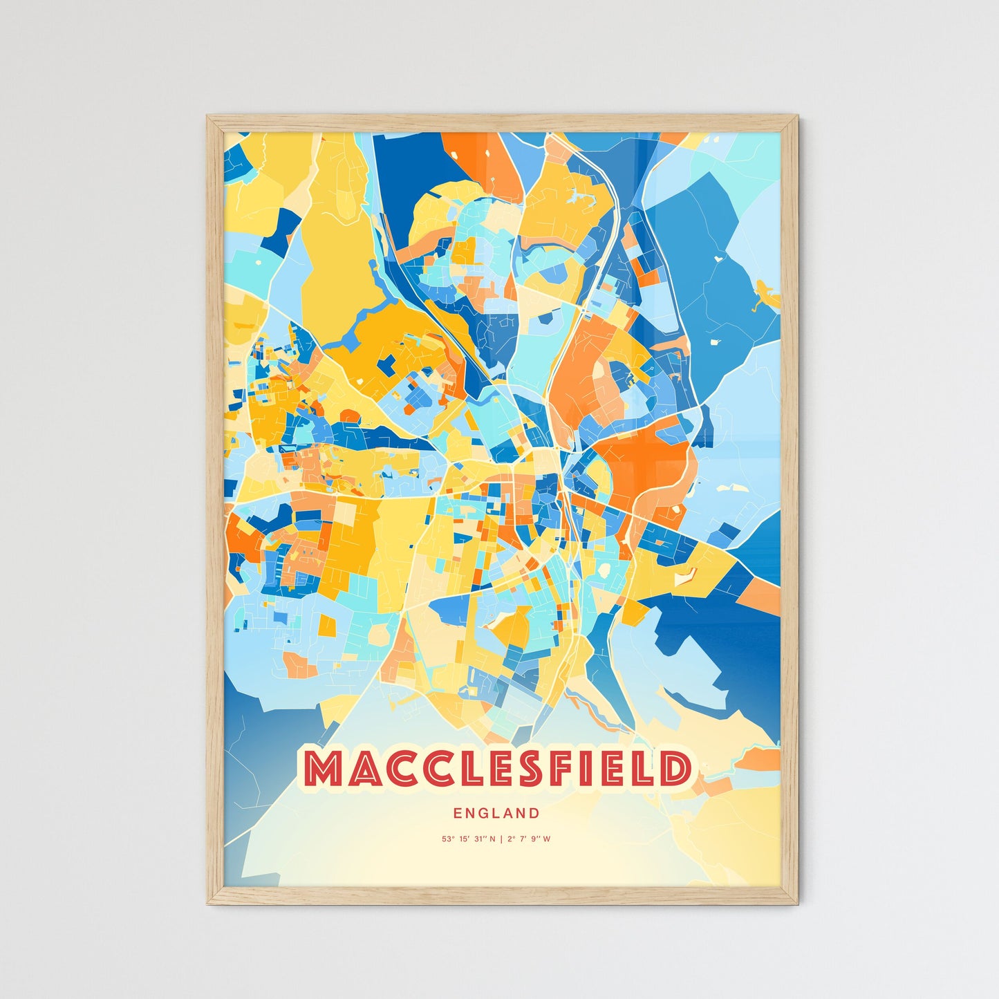 Colorful MACCLESFIELD ENGLAND Fine Art Map Blue Orange