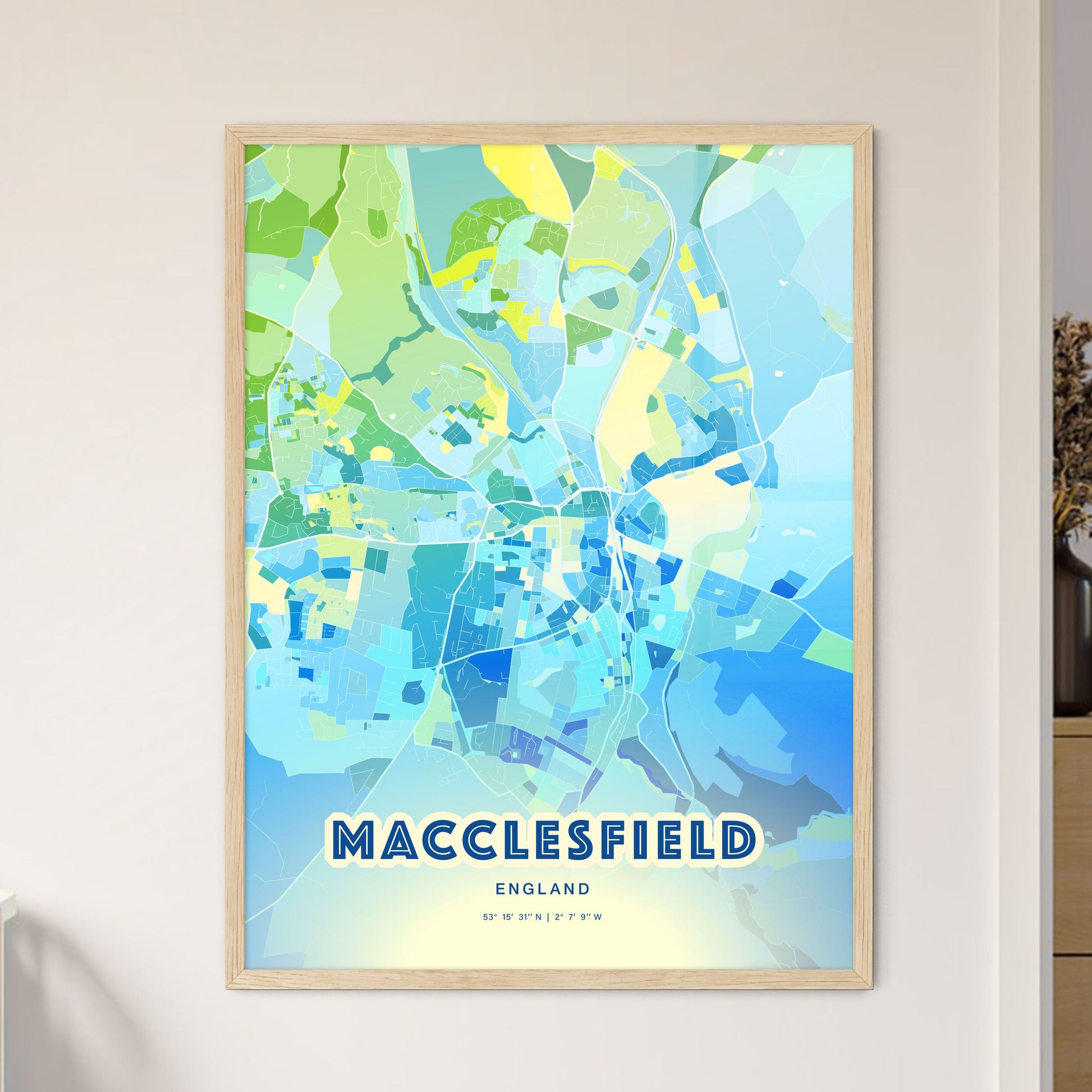 Colorful MACCLESFIELD ENGLAND Fine Art Map Cool Blue