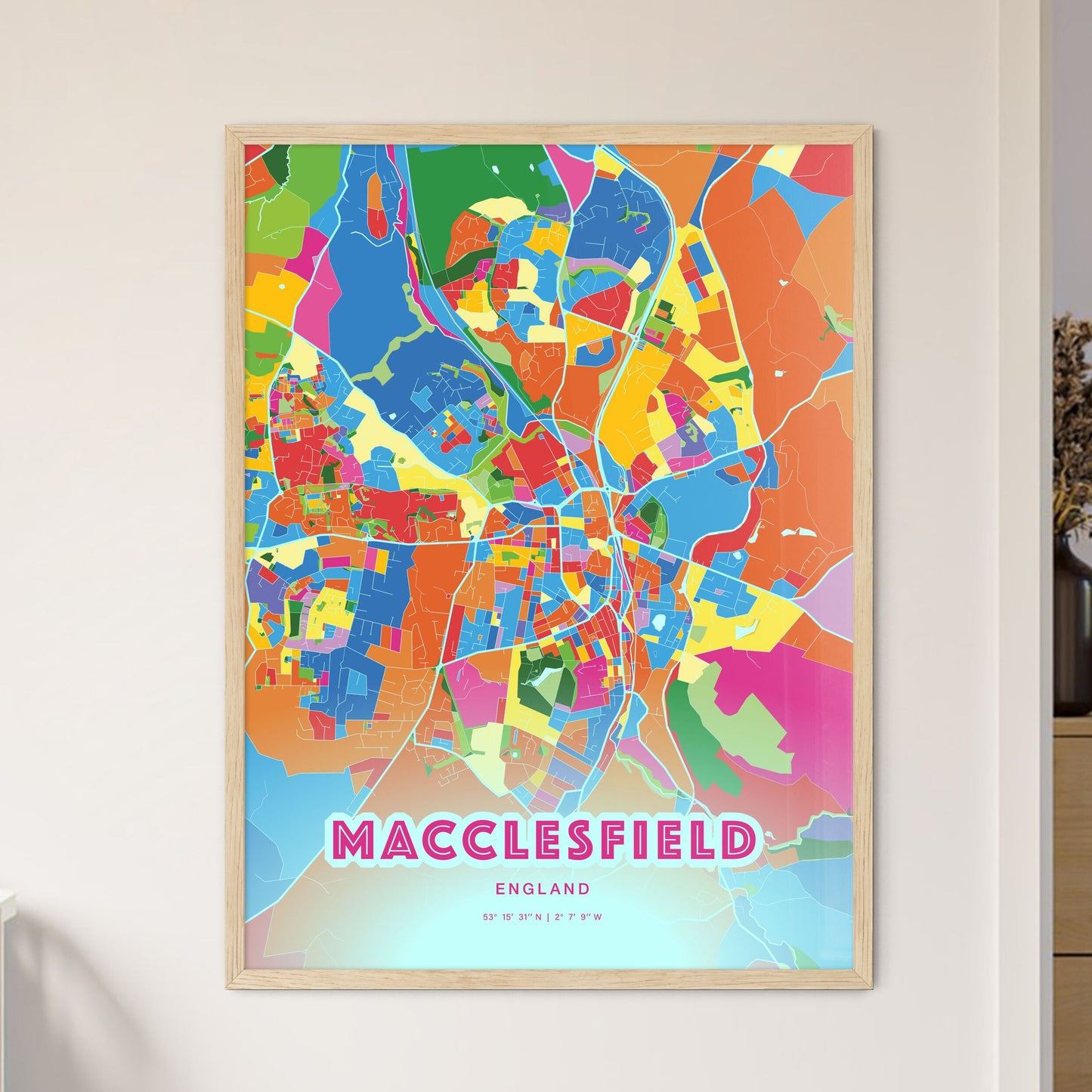 Colorful MACCLESFIELD ENGLAND Fine Art Map Crazy Colors
