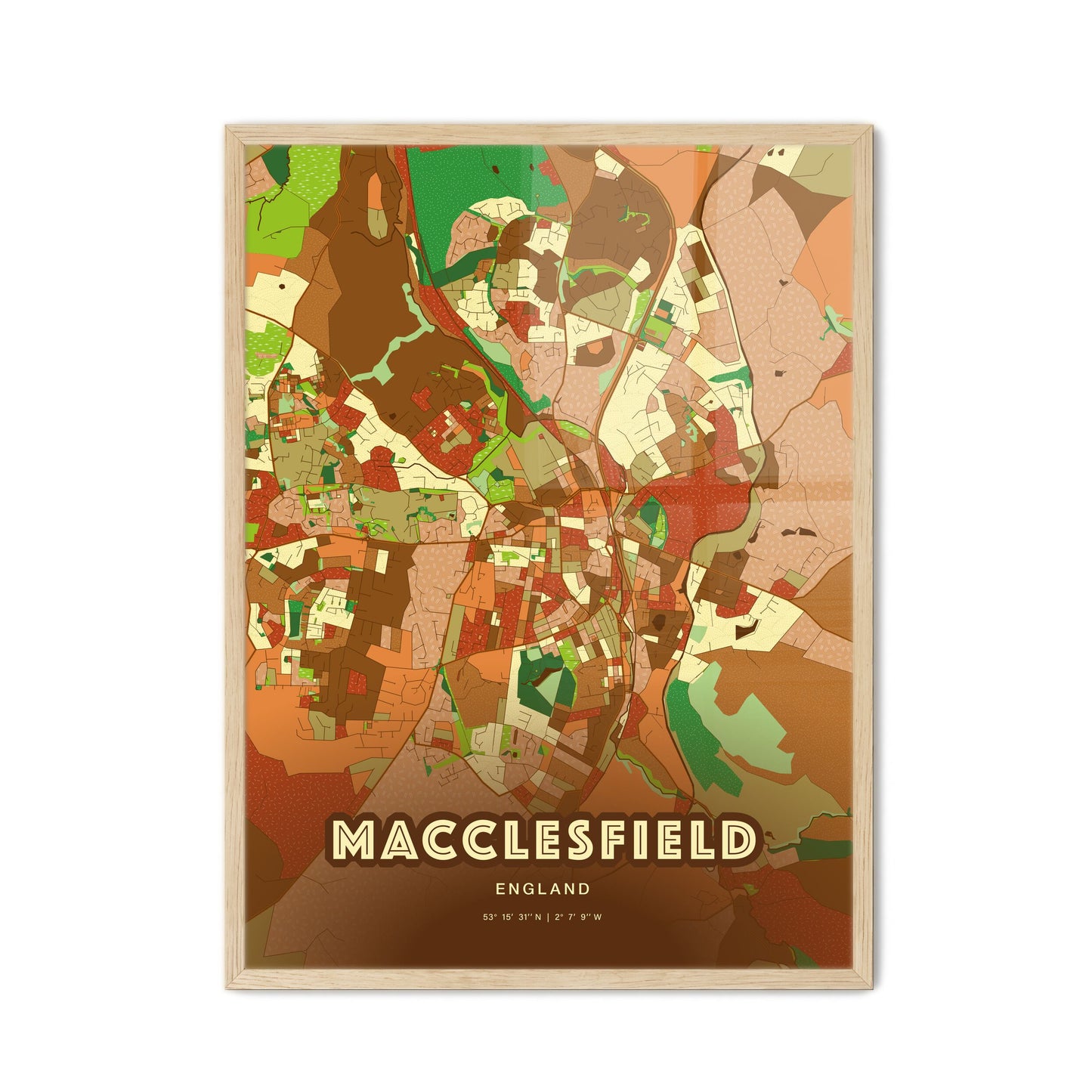 Colorful MACCLESFIELD ENGLAND Fine Art Map Farmhouse